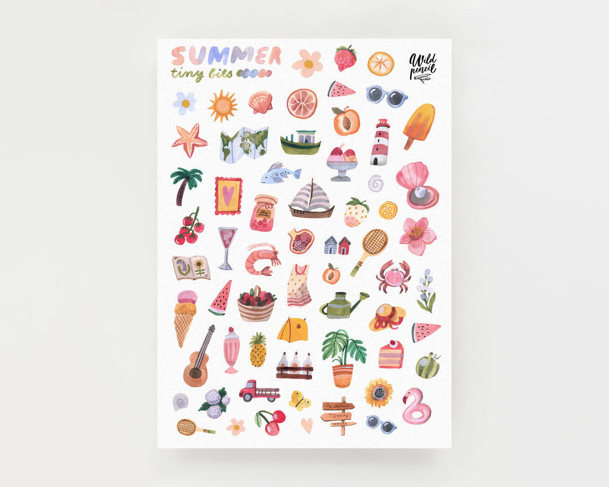 Summer Tiny Bits Vinyl Sticker Sheet by Wild Pencil Studio | Papertail Fox