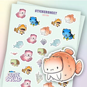 CutieSquad Catfish matte vinyl sticker sheet featuring cat-fish hybrid character illustrations