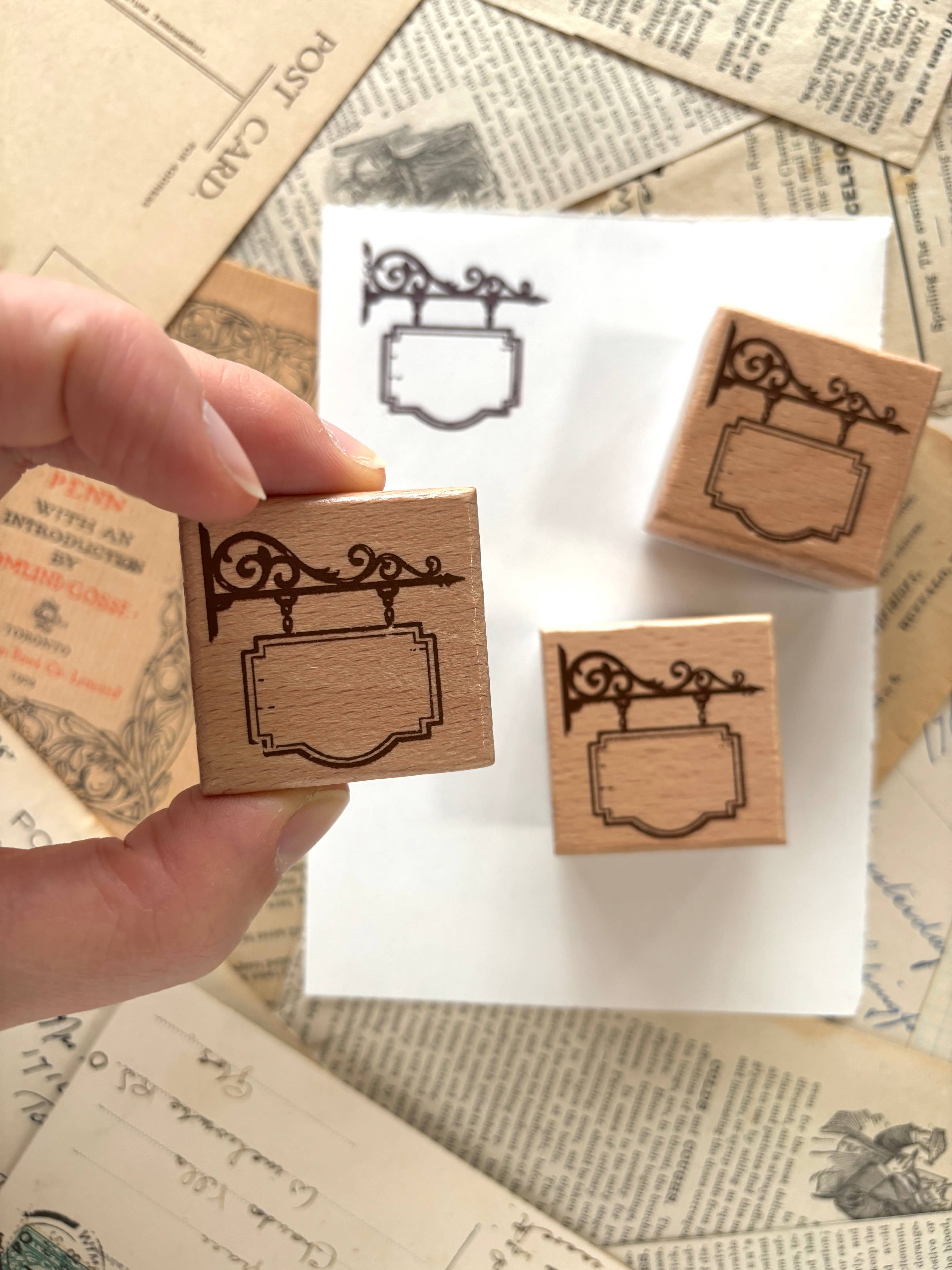 Hanging Shop Sign Rubber Stamp | The Creeping Moon