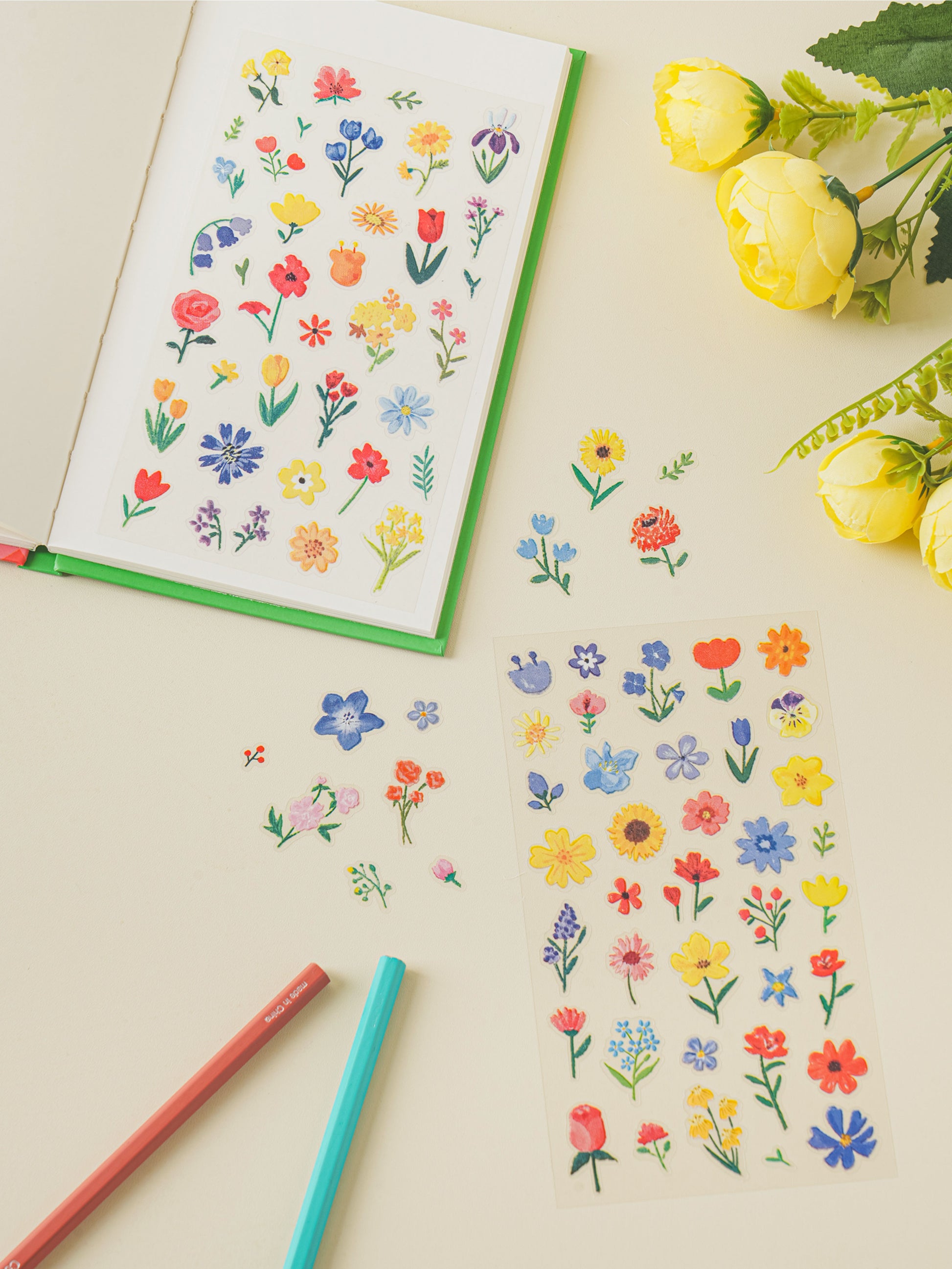 Watercolor Flower 3 Sheet Sticker Set by Daiso | Papertail Fox