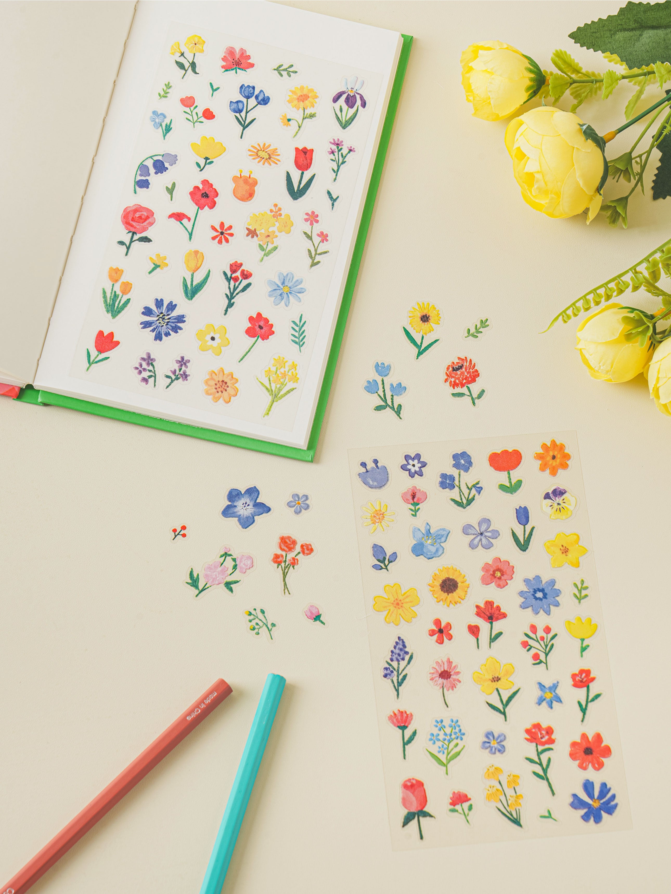 Watercolor Flower 3 Sheet Sticker Set by Daiso | Papertail Fox