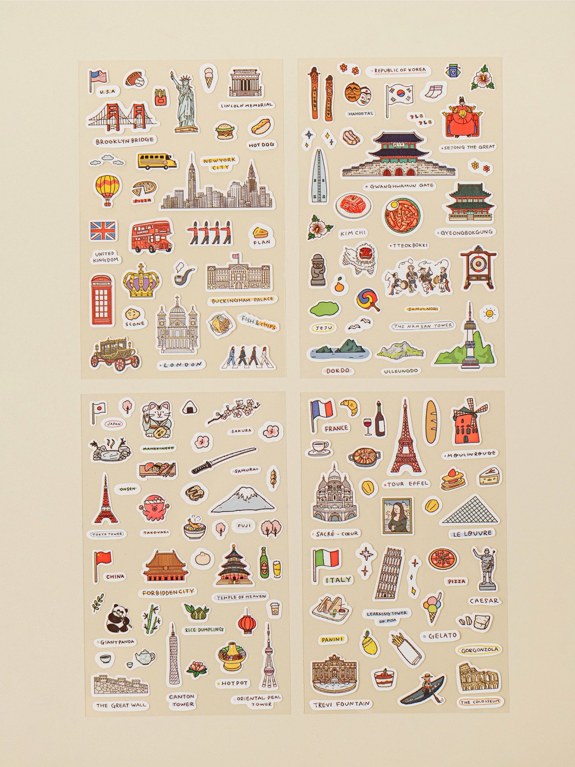 World Travel Landmark 4 Sheet Sticker Set by Daiso | Papertail Fox