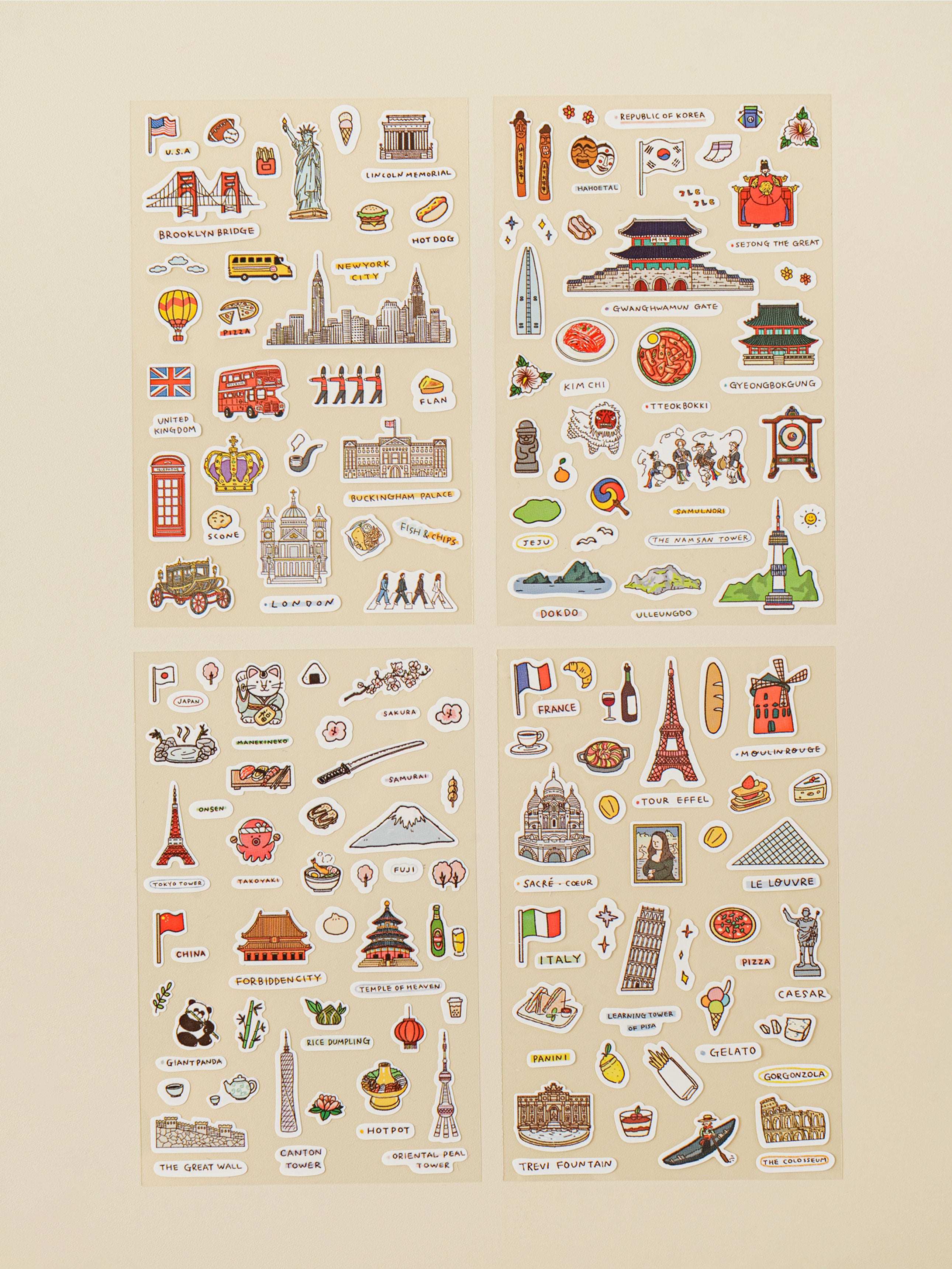 World Travel Landmark 4 Sheet Sticker Set by Daiso | Papertail Fox