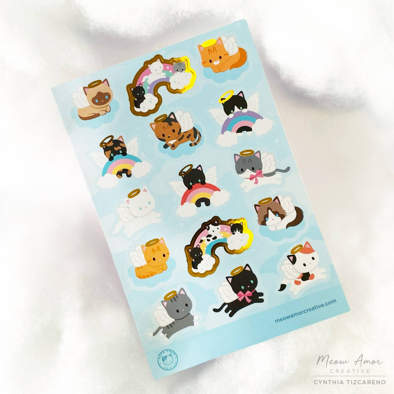 Angel Cats Gold Foil Vinyl Sticker Sheet by Meow Amor Creative | Papertail Fox