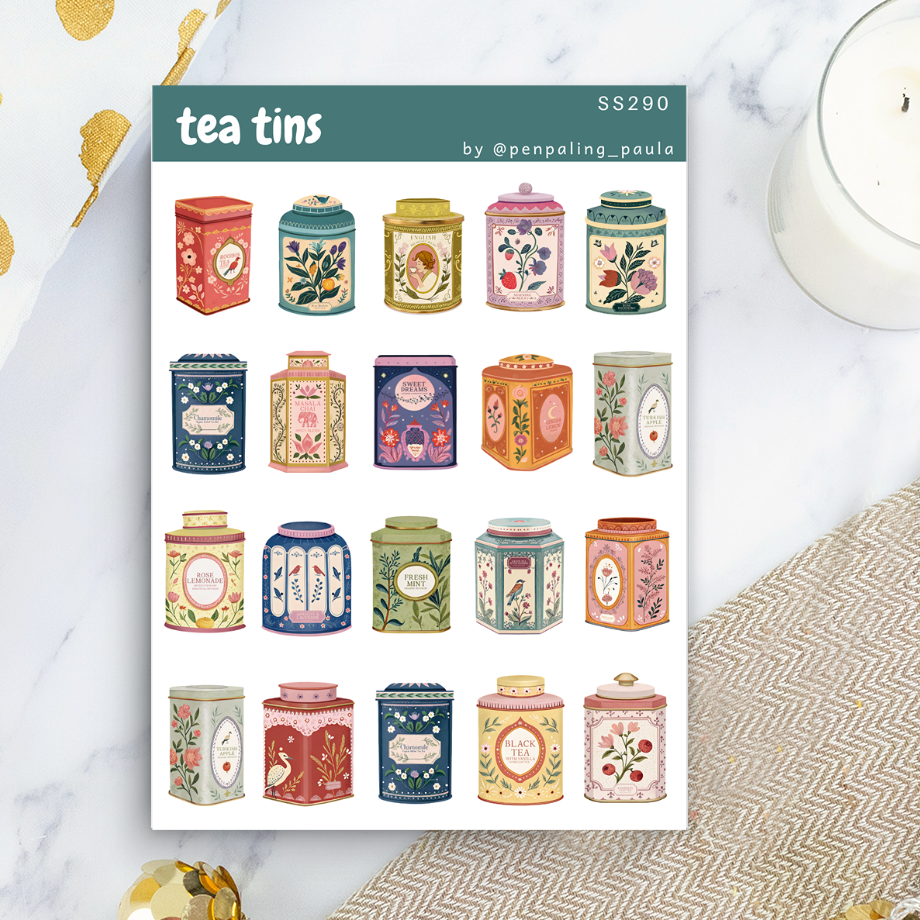 Tea Tins Sticker Sheet by Penpaling Paula | Papertail Fox
