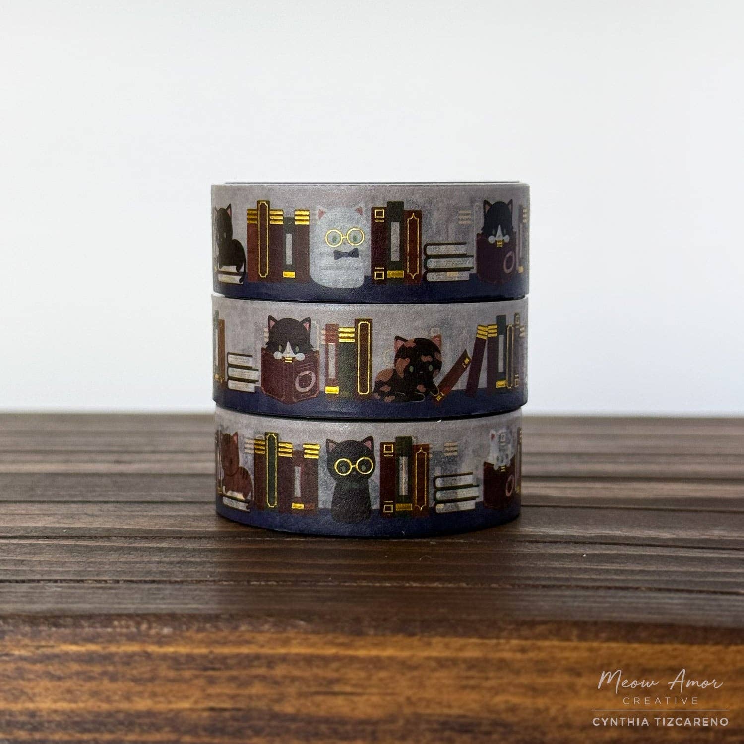 Book Cats Gold Foil Washi Tape | Meow Amor Creative