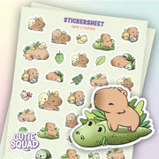 CutieSquad Capy and Friends Pt 2 matte vinyl sticker sheet featuring capybaras with new small animal companions