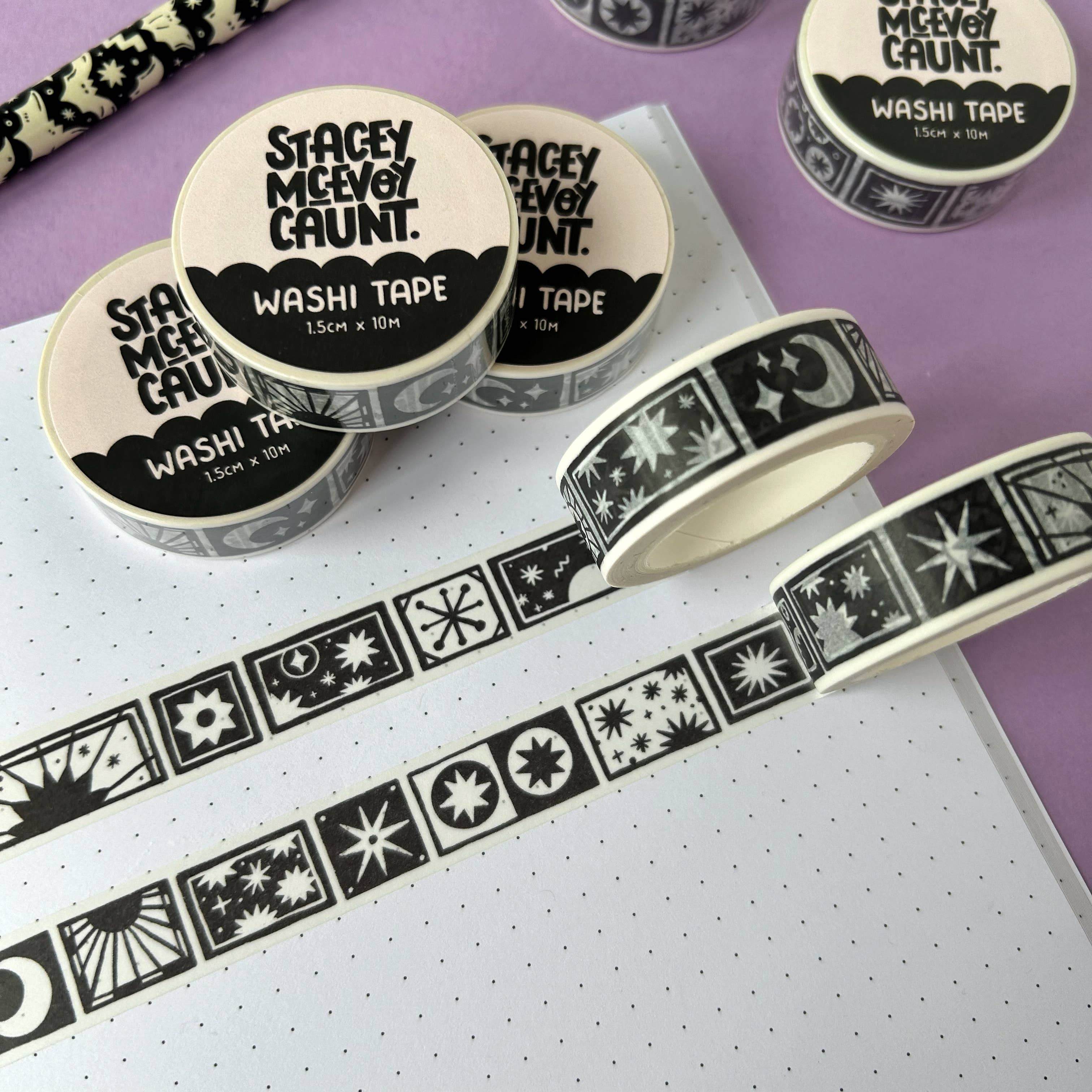 Moon and Stars washi tape by Stacey McEvoy Caunt | sun, moon, and stars grid | Papertail Fox