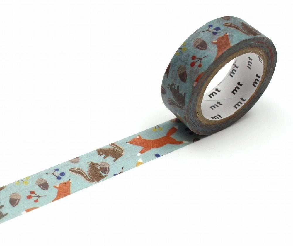 Embroidered animal washi tape by MT | orange fox and brown squirrel on cream background | Papertail Fox