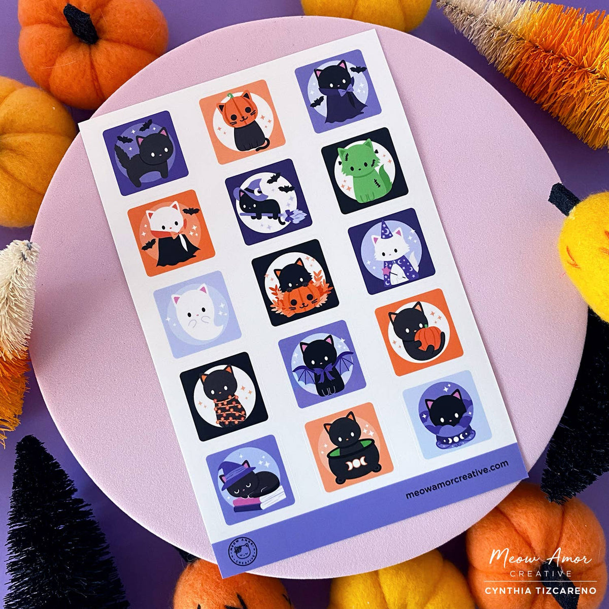 Halloween Cats Vinyl Sticker Sheet by Meow Amor Creative | Papertail Fox