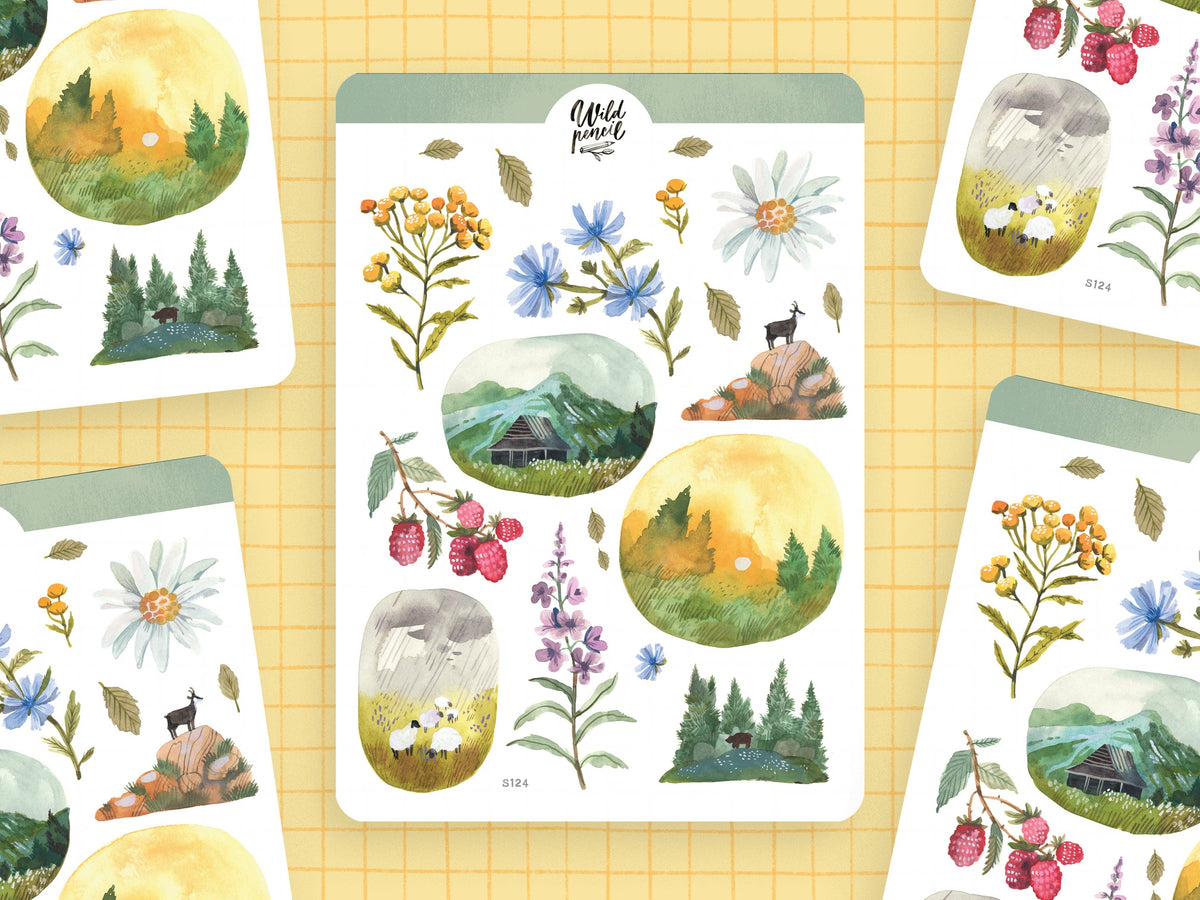Summer in Tatra Mountains Sticker Sheet by Wild Pencil Studio | Papertail Fox