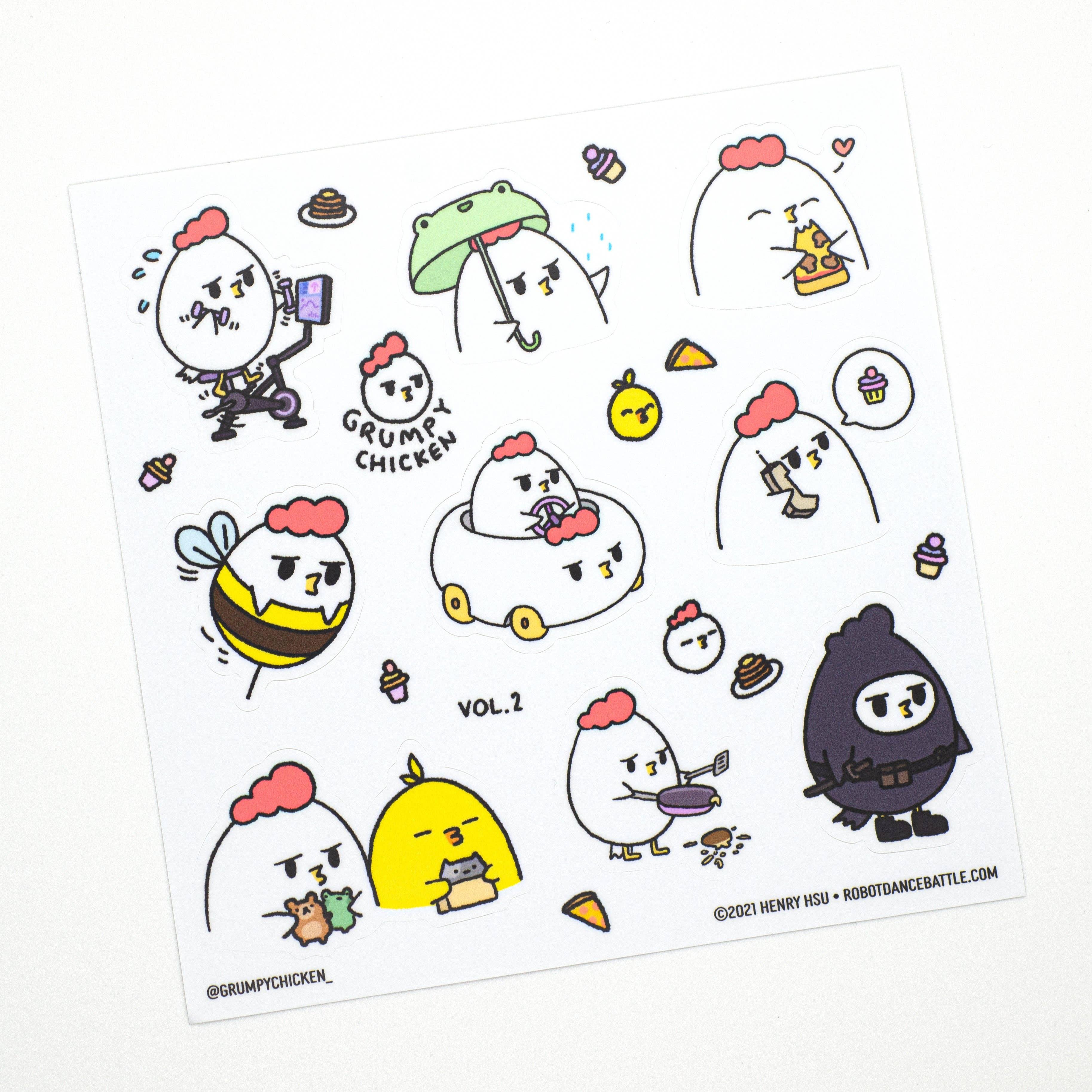 Grumpy Chicken Vol.2 Sticker Sheet | Robot Dance Battle - Papertail Fox