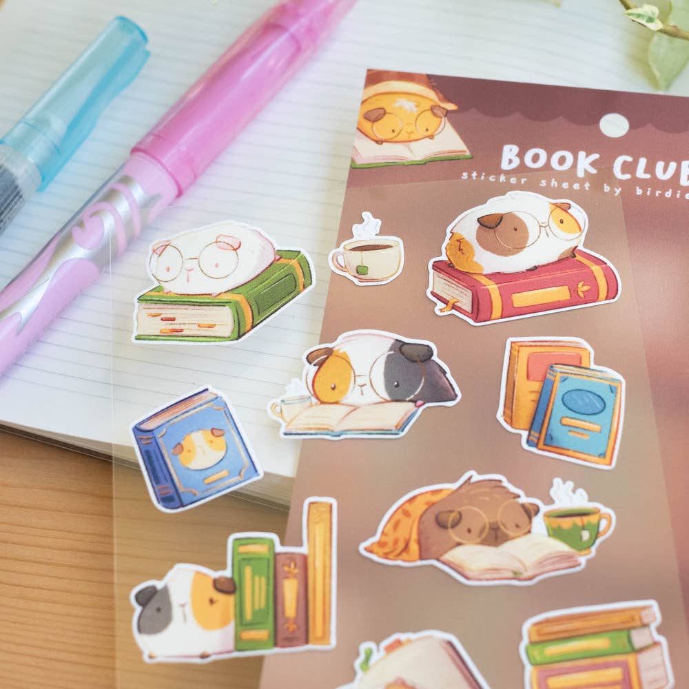 Guinea Pig Book Club Sticker Sheet | Birdie Tam
