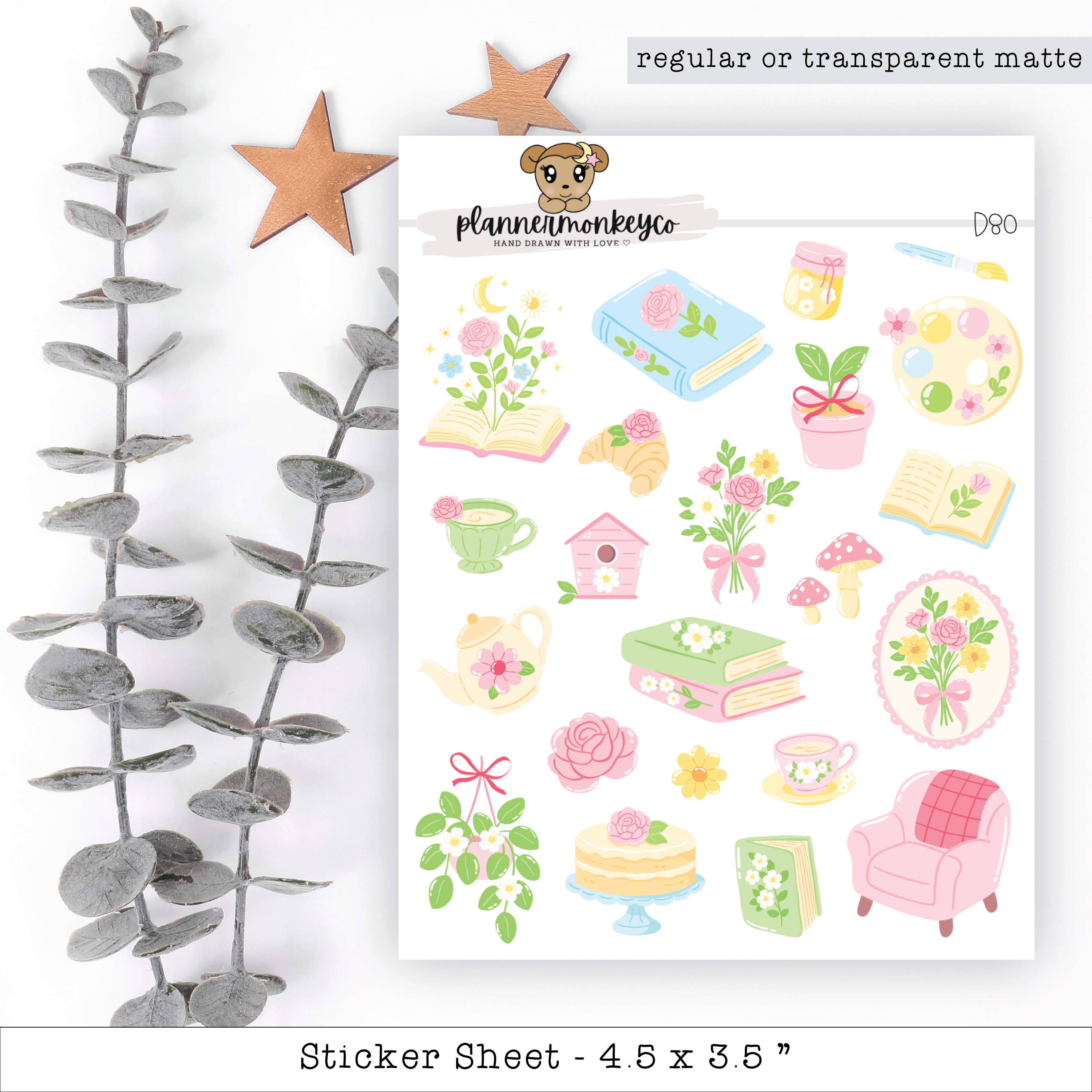 Spring Girlie Bookish Doodle Stickers | Planner Monkey Co