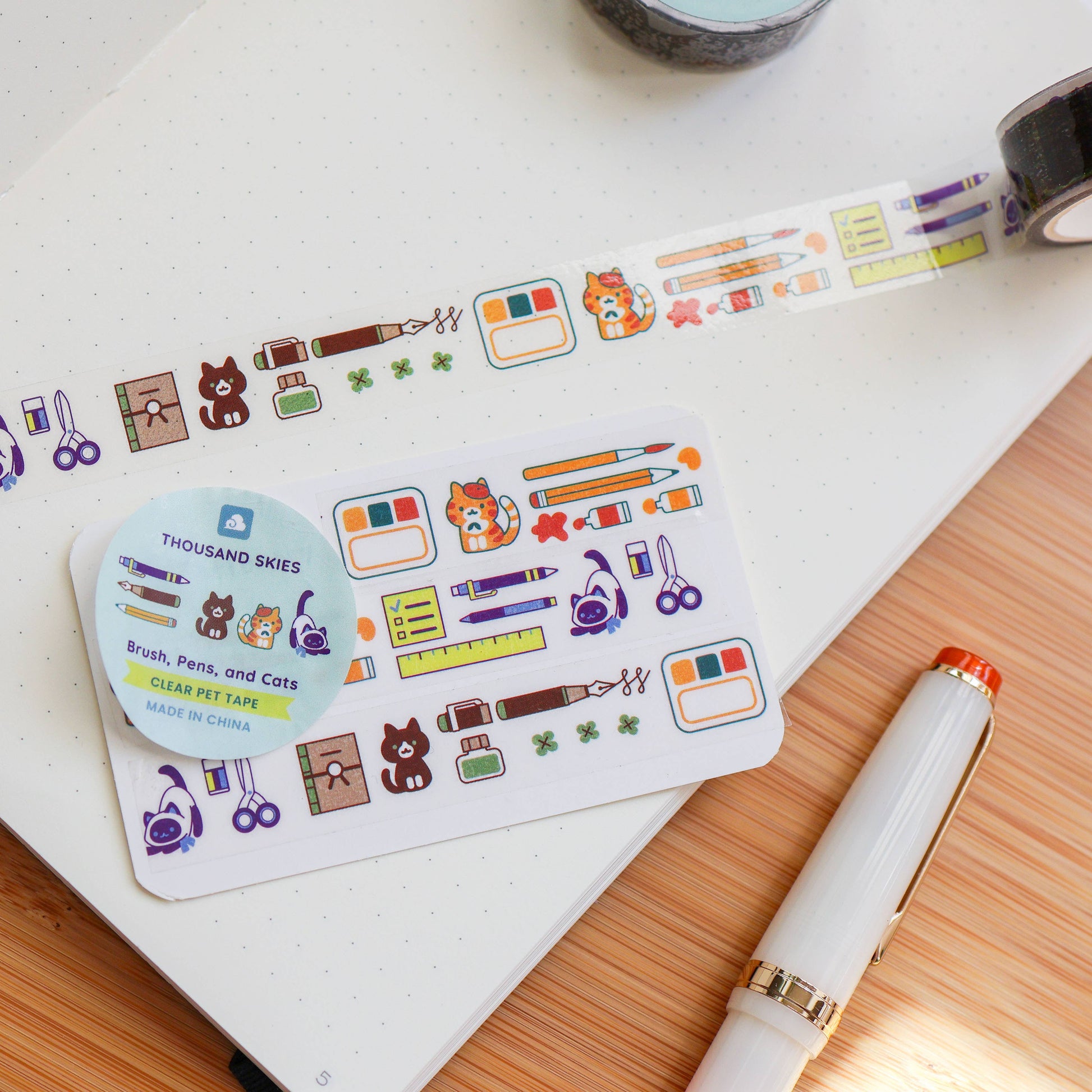 Brush, Pens, and Cats Clear PET Tape by Thousand Skies | Papertail Fox