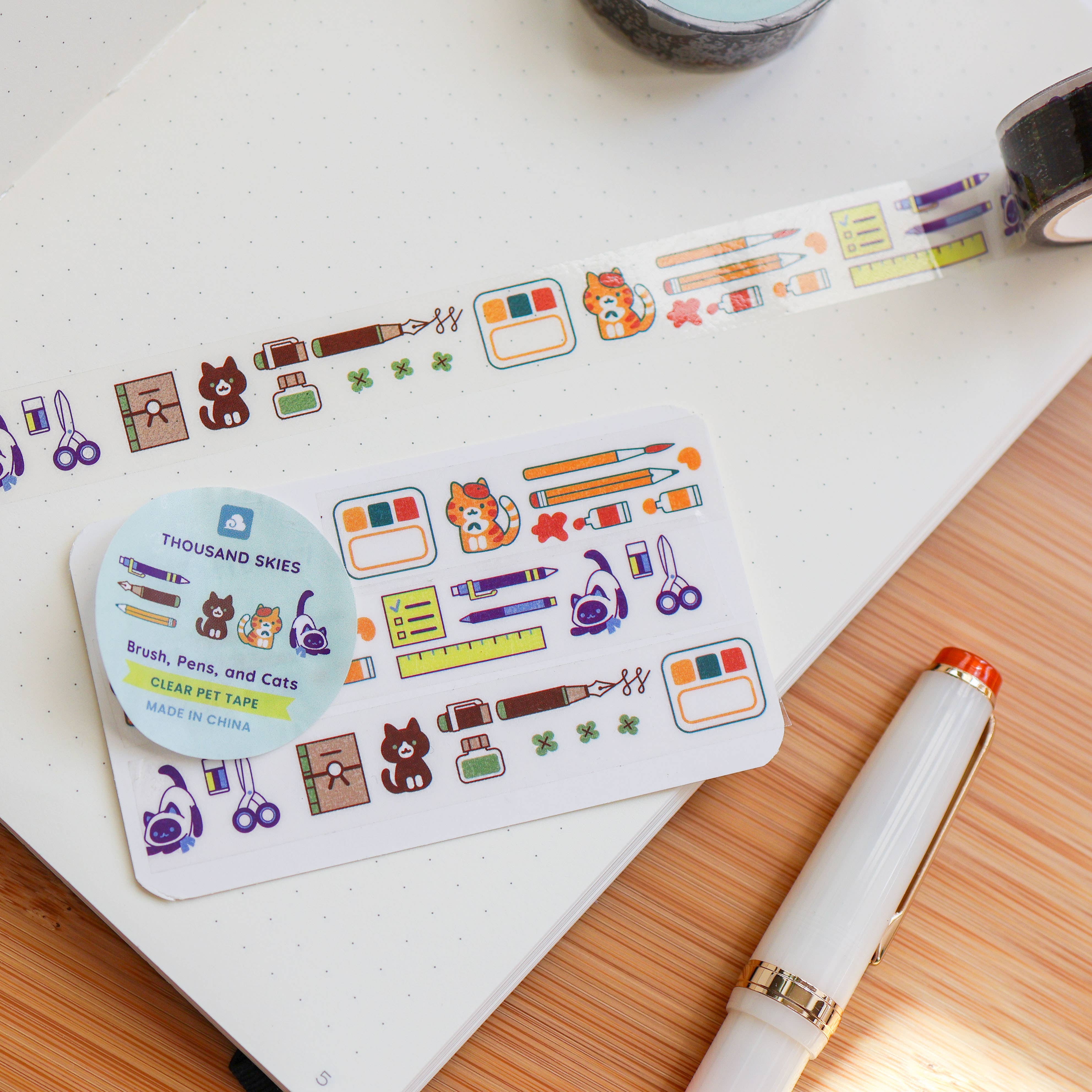 Brush, Pens, and Cats Clear PET Tape by Thousand Skies | Papertail Fox