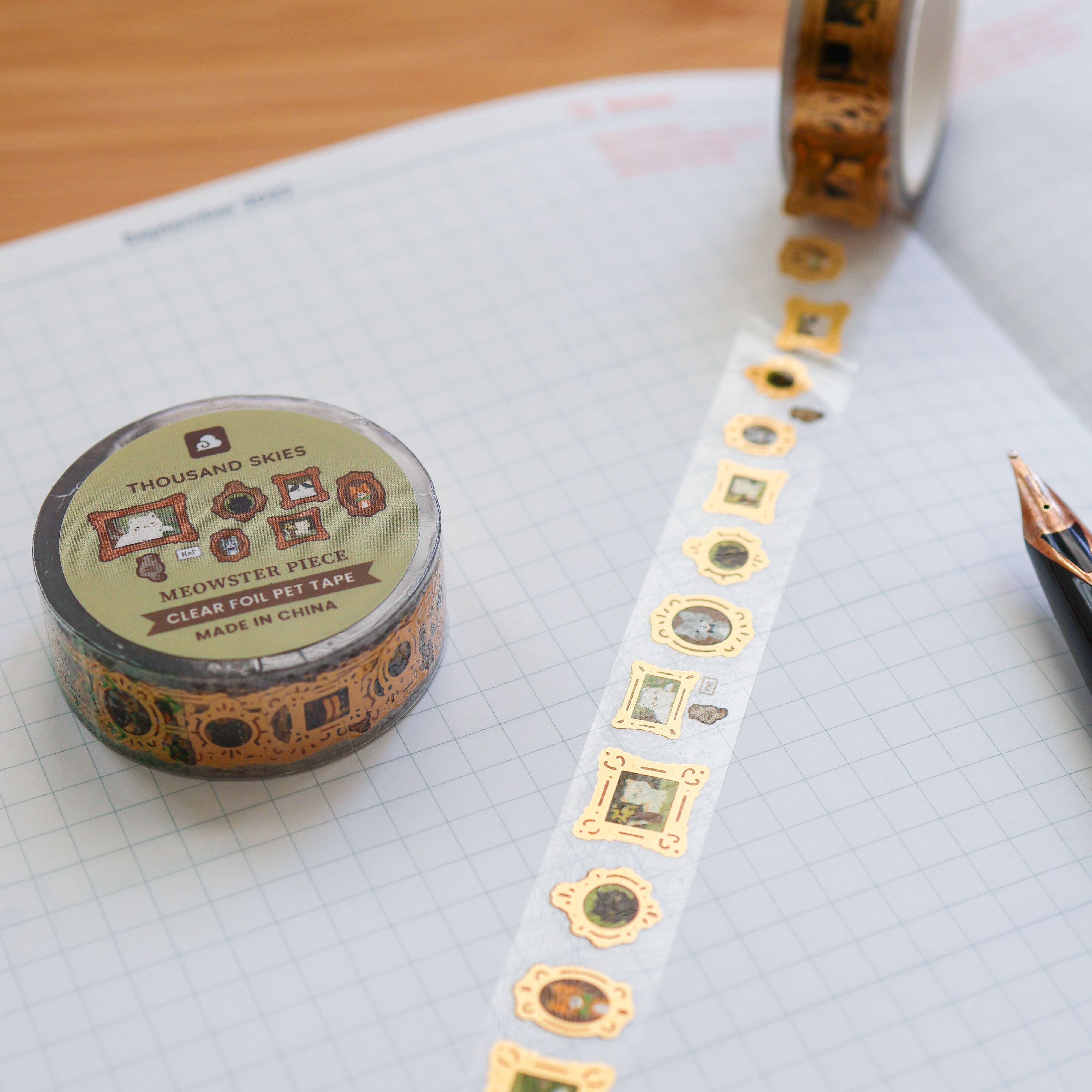 Thousand Skies Meowster Piece PET Tape - 15mm Foil Accents