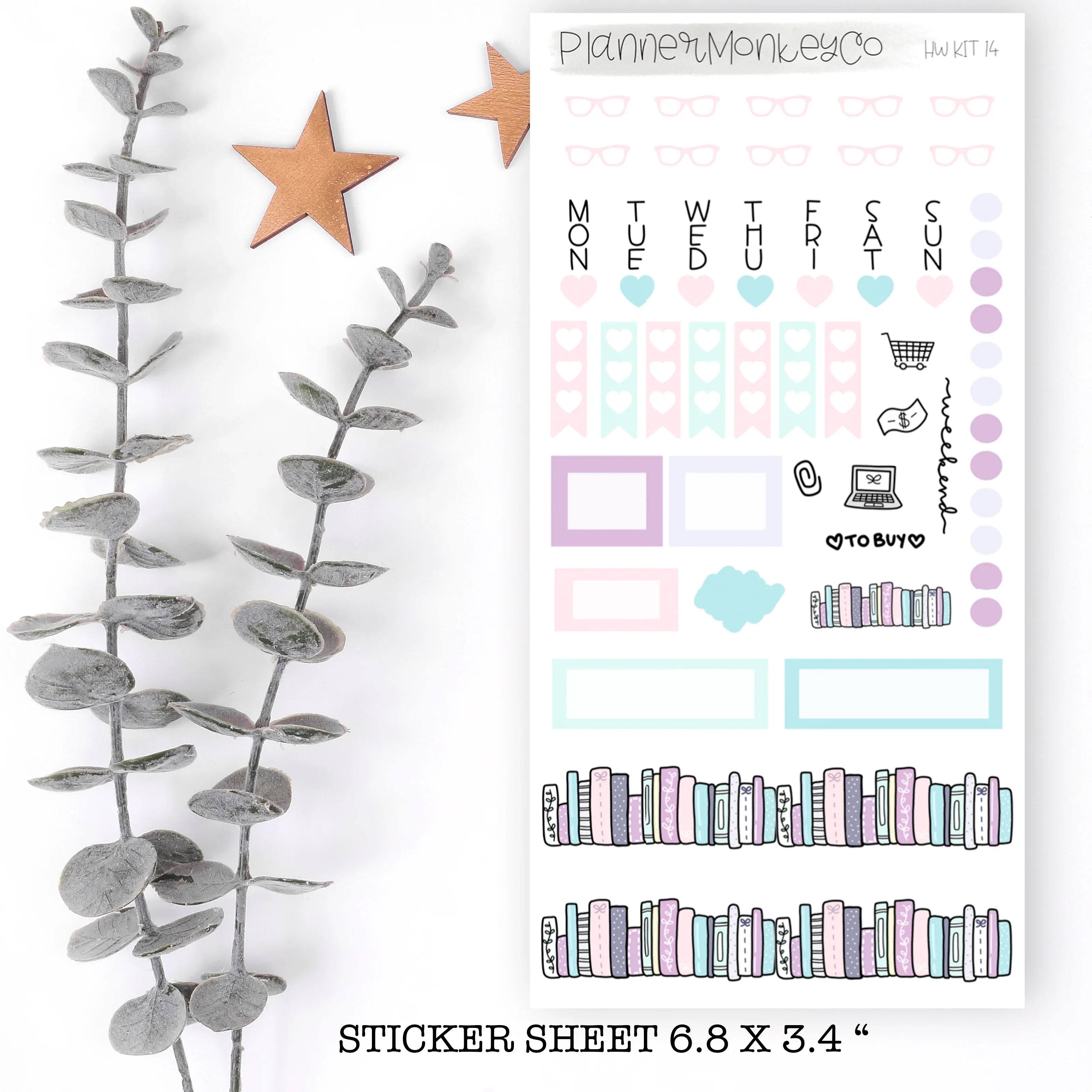 Pastel Bookworm Hobonichi Weeks Sticker Sheet | Plannermonkeyco - Papertail Fox