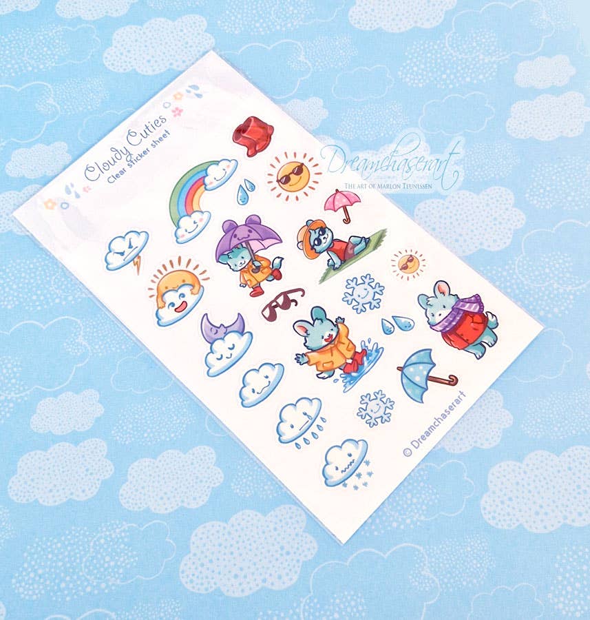 Cloudy Cuties Clear Sticker Sheet | Dreamchaserart