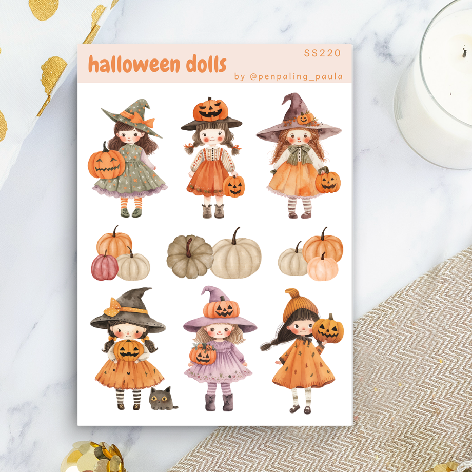 Halloween Dolls Sticker Sheet by Penpaling Paula | Papertail Fox