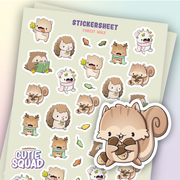 CutieSquad Forest Walk matte vinyl sticker sheet featuring woodland animals on a forest path