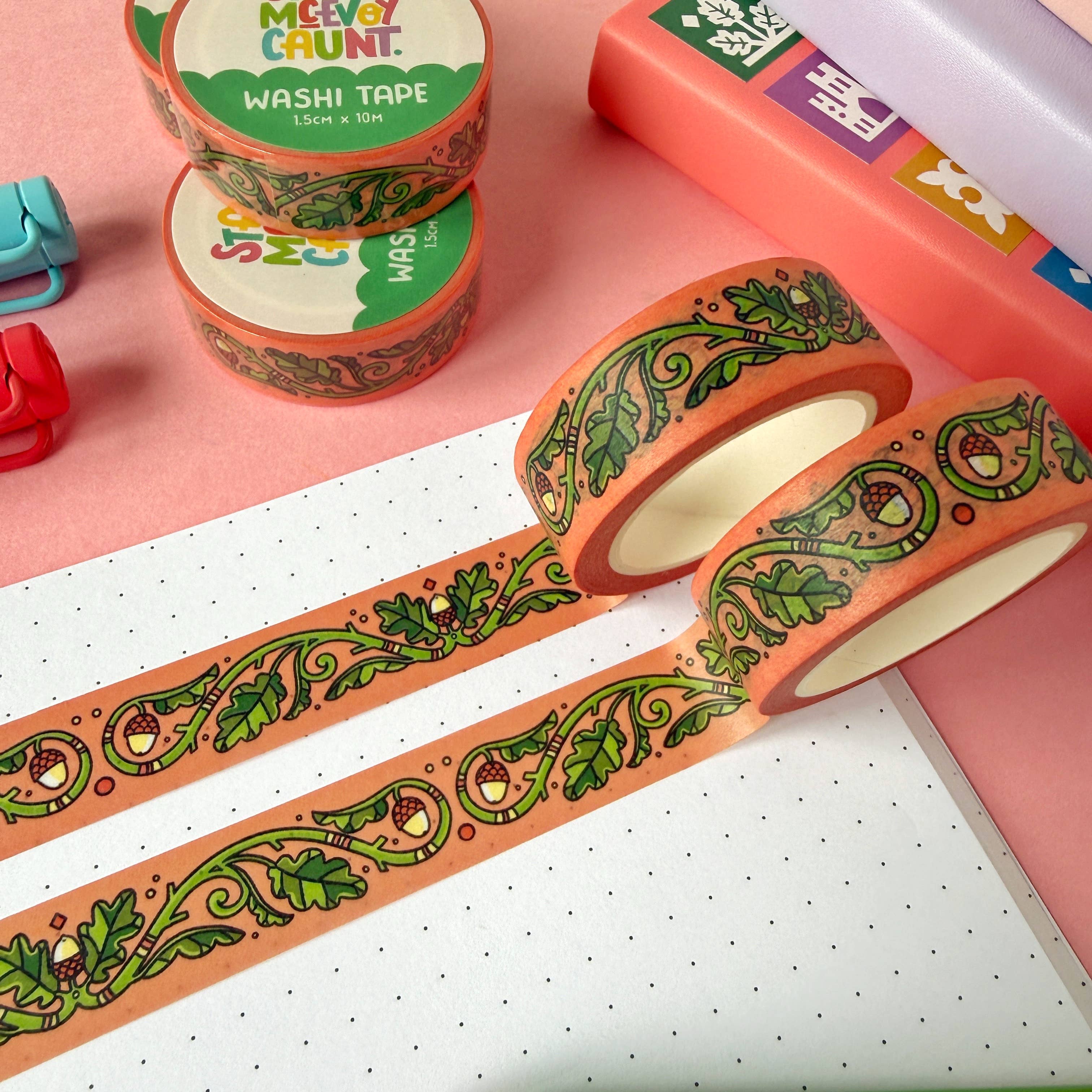 Oak Leaf and Acorn washi tape by Stacey McEvoy Caunt | oak leaf and acorn pattern | Papertail Fox