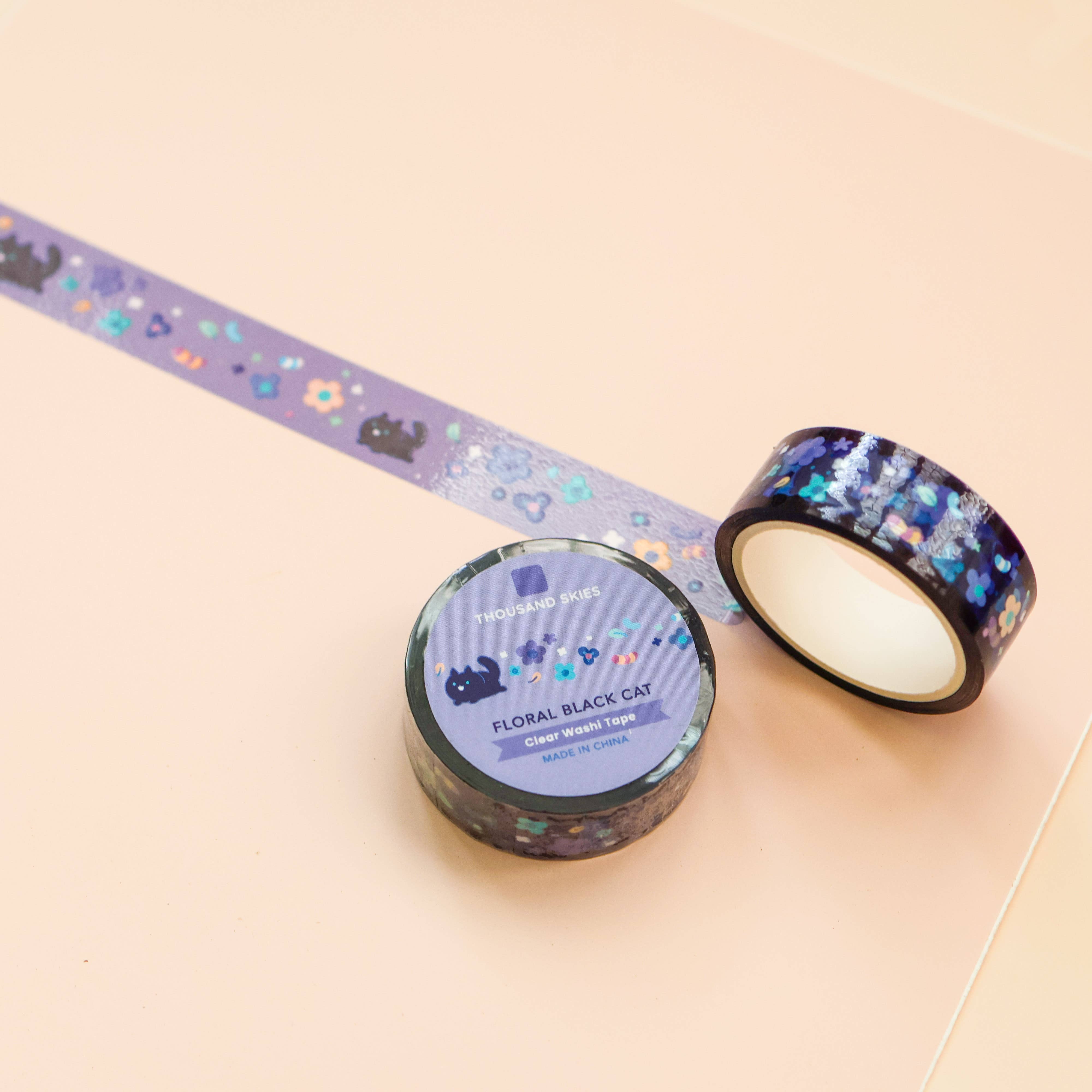 Floral Black Cat Clear PET Tape by Thousand Skies | Papertail Fox
