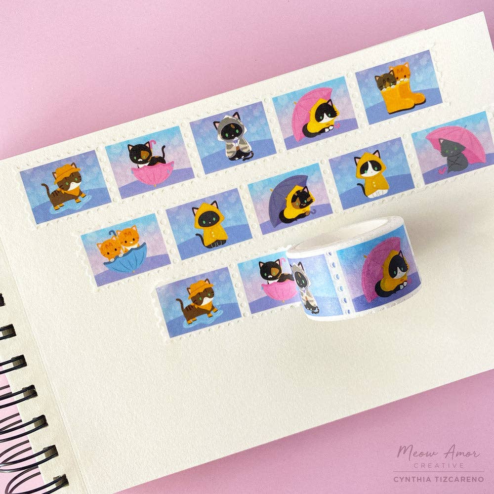 Rainy Day Cats Stamp Washi Tape by Meow Amor Creative | Papertail Fox