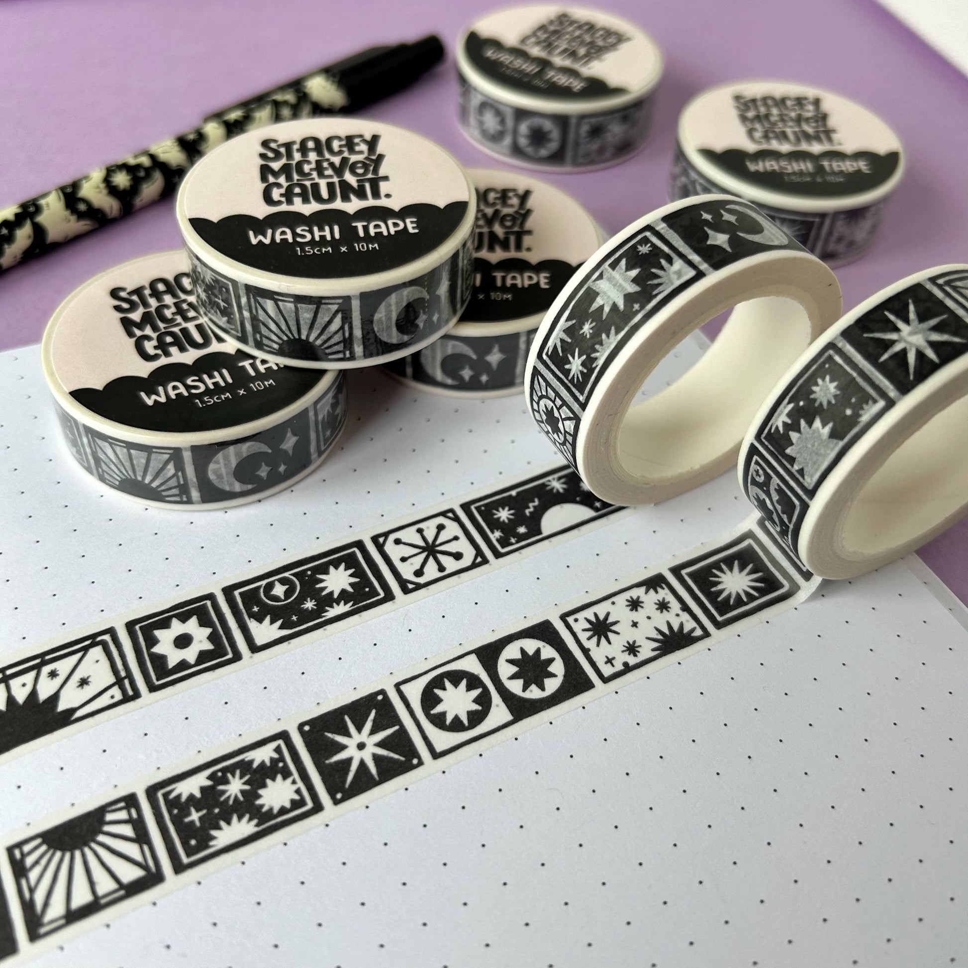 Moon and Stars washi tape by Stacey McEvoy Caunt | sun, moon, and stars grid | Papertail Fox