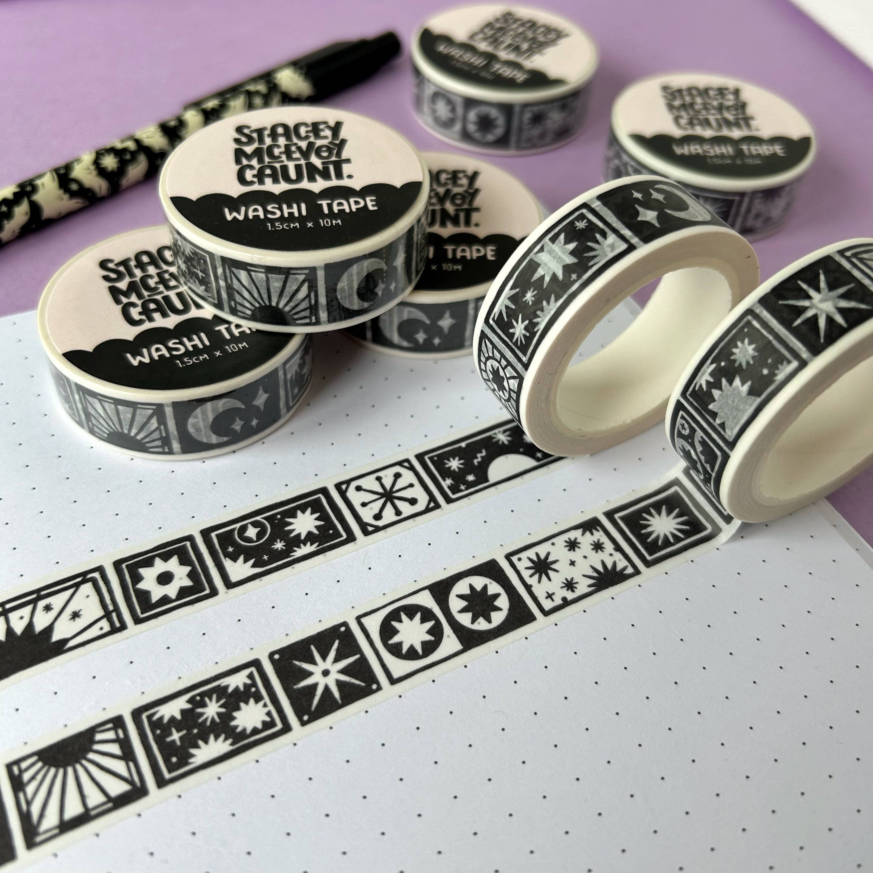 Moon and Stars washi tape by Stacey McEvoy Caunt | sun, moon, and stars grid | Papertail Fox