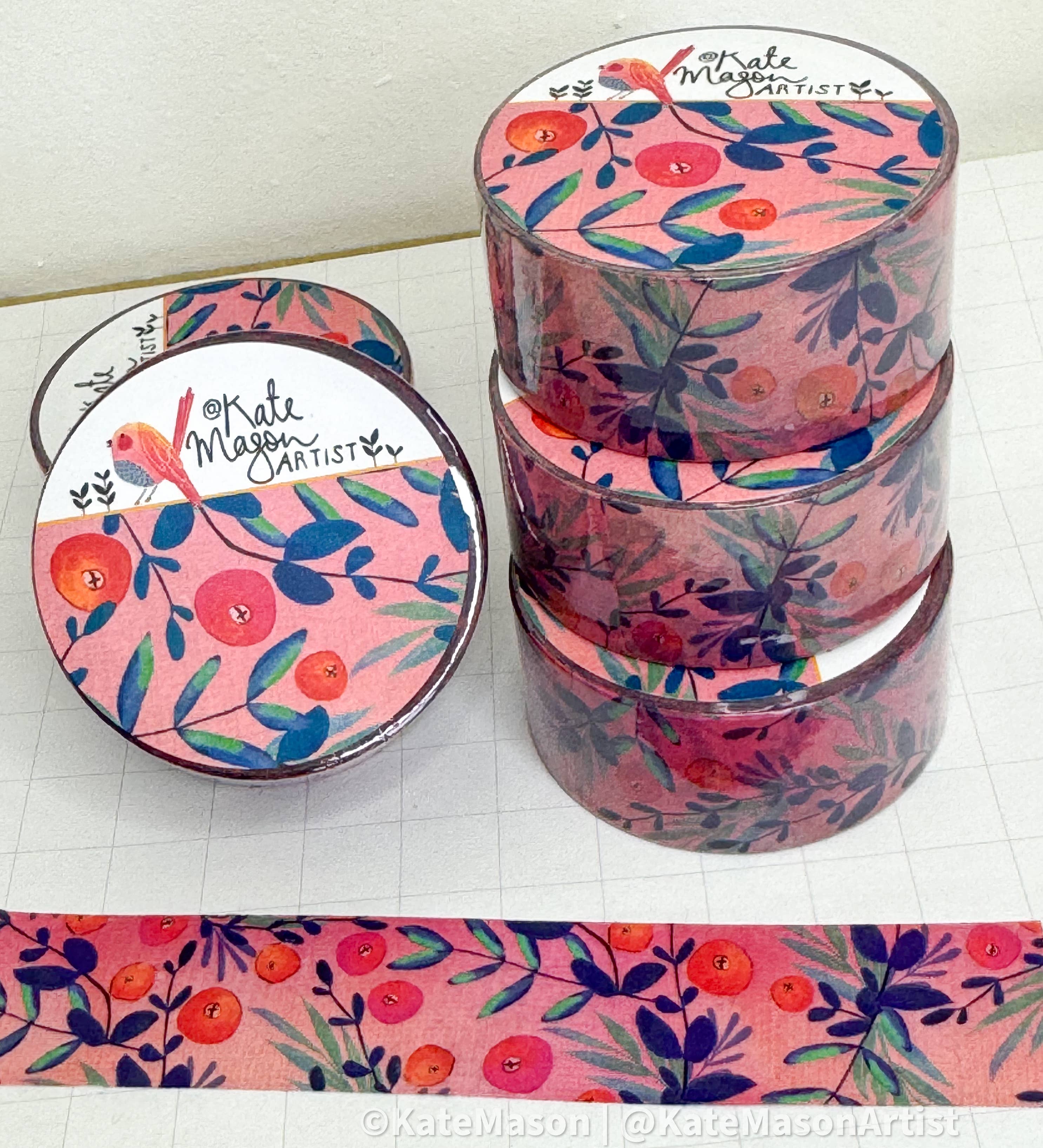 Pink Berry Blue Vine Washi Tape | Kate Mason Artist