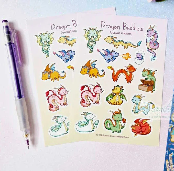 Dragon Buddies Sticker Sheet | Dreamchaserart - Papertail Fox