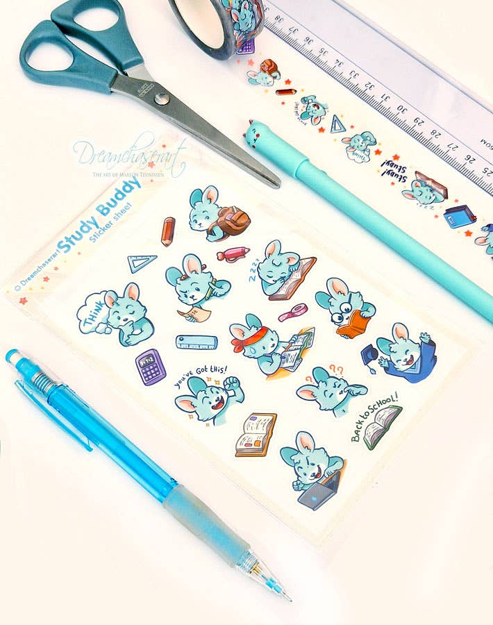 Study Buddy Clear Sticker Sheet | Dreamchaserart
