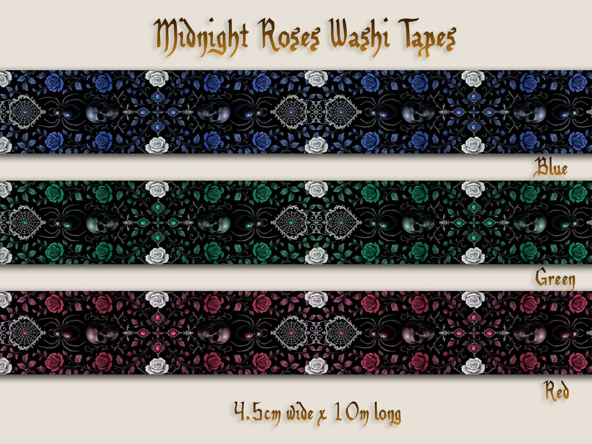 Midnight Roses Washi Tape Set of 3 by CoraCreaCrafts | Papertail Fox