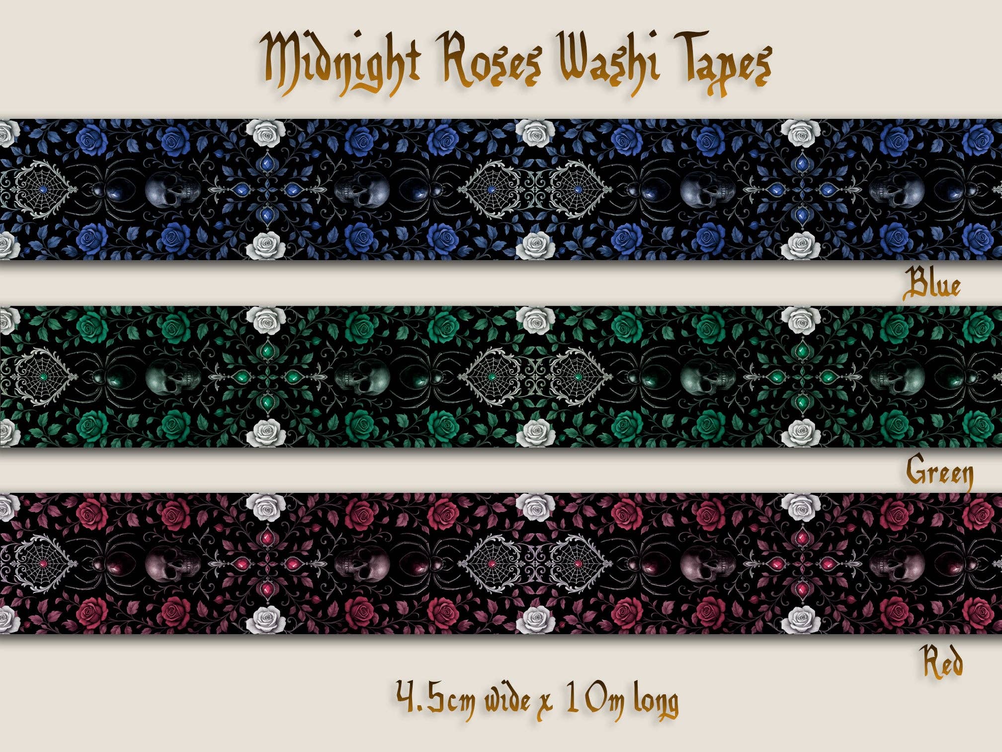 Midnight Roses Washi Tape Set of 3 by CoraCreaCrafts | Papertail Fox
