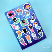 Mermaid Cats Vinyl Sticker Sheet by Meow Amor Creative | Papertail Fox