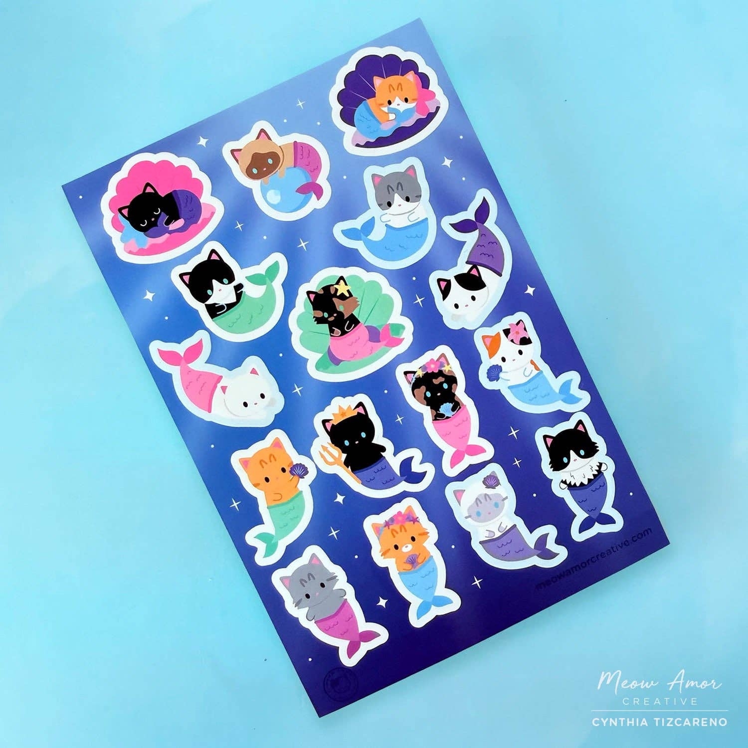 Mermaid Cats Vinyl Sticker Sheet by Meow Amor Creative | Papertail Fox