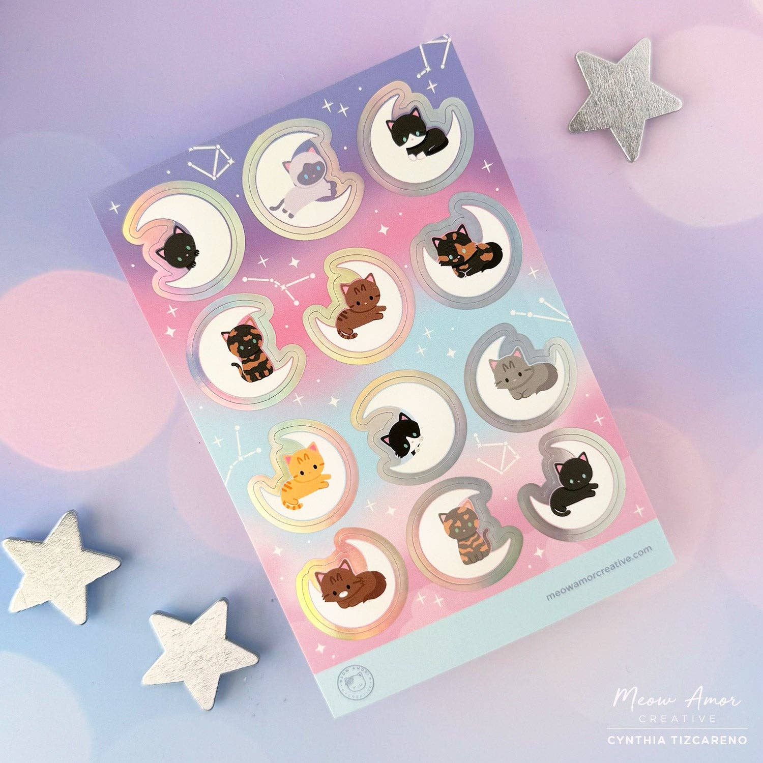 Moon Cats Holo Foil Sticker Sheet by Meow Amor Creative | Papertail Fox