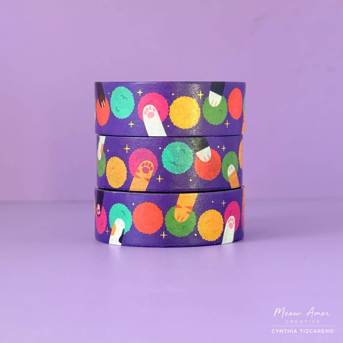 Cat Paws and Pom Poms Gold Foil Washi Tape by Meow Amor Creative | Papertail Fox