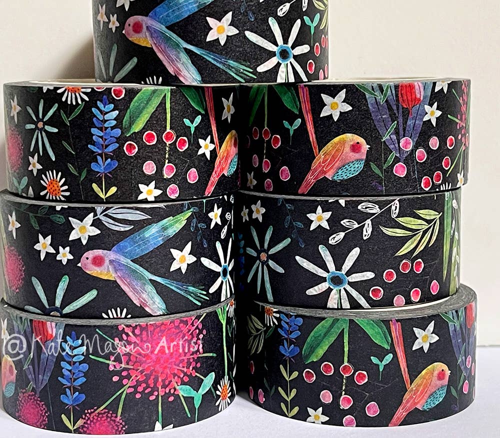 Spring Floral Black Washi Tape | Kate Mason Artist