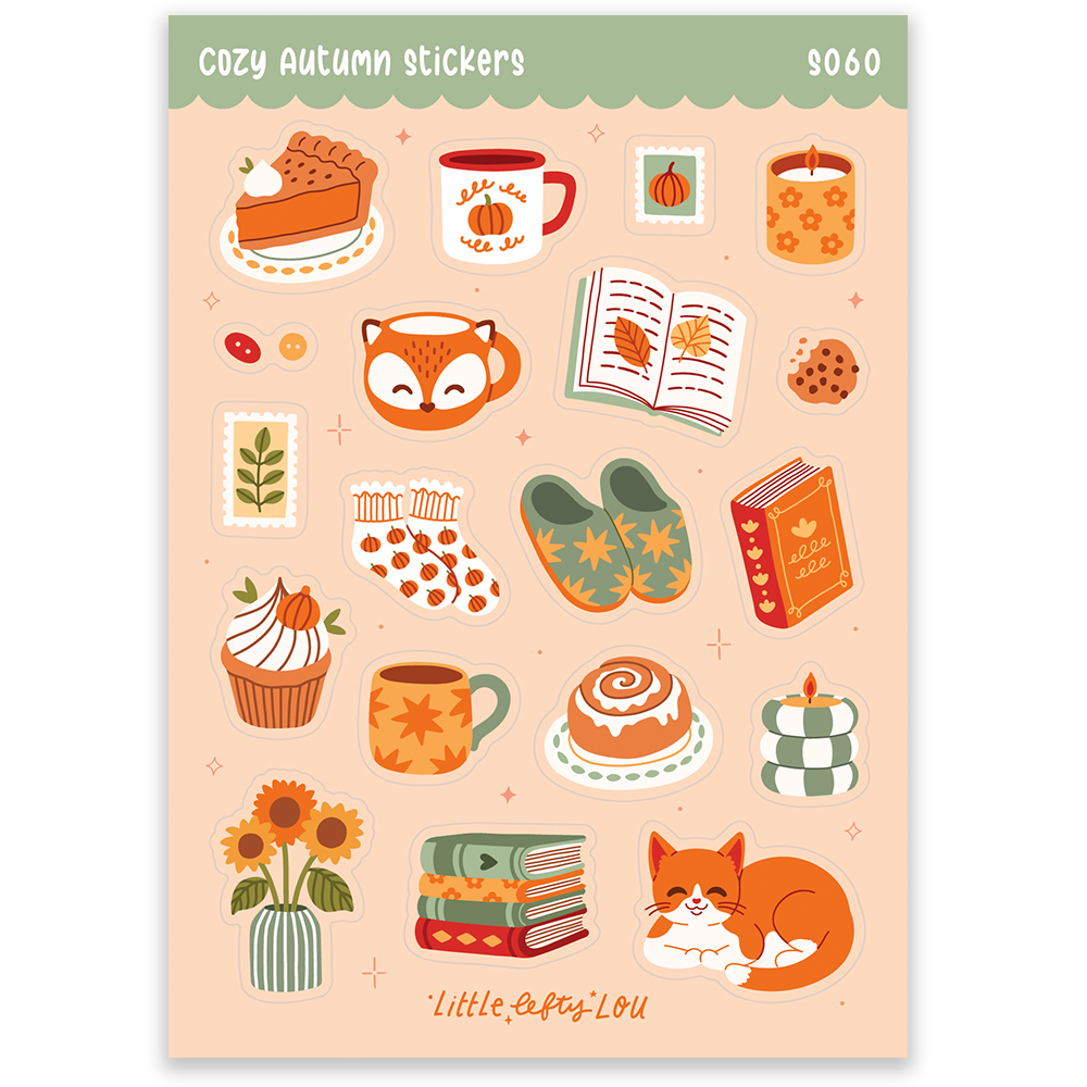 Cozy Autumn Sticker Sheet by Little Lefty Lou | Papertail Fox