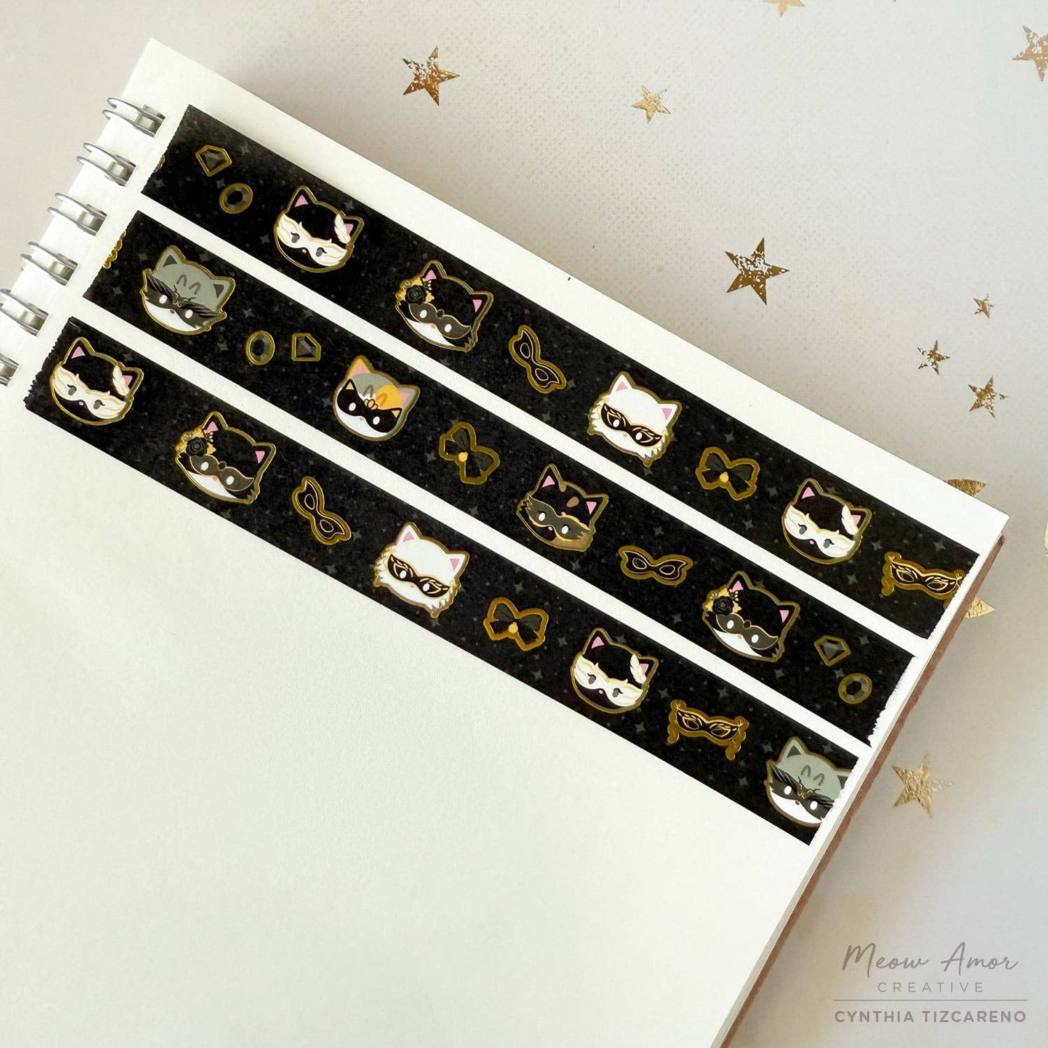 Masquerade Cats Gold Foil Washi Tape
