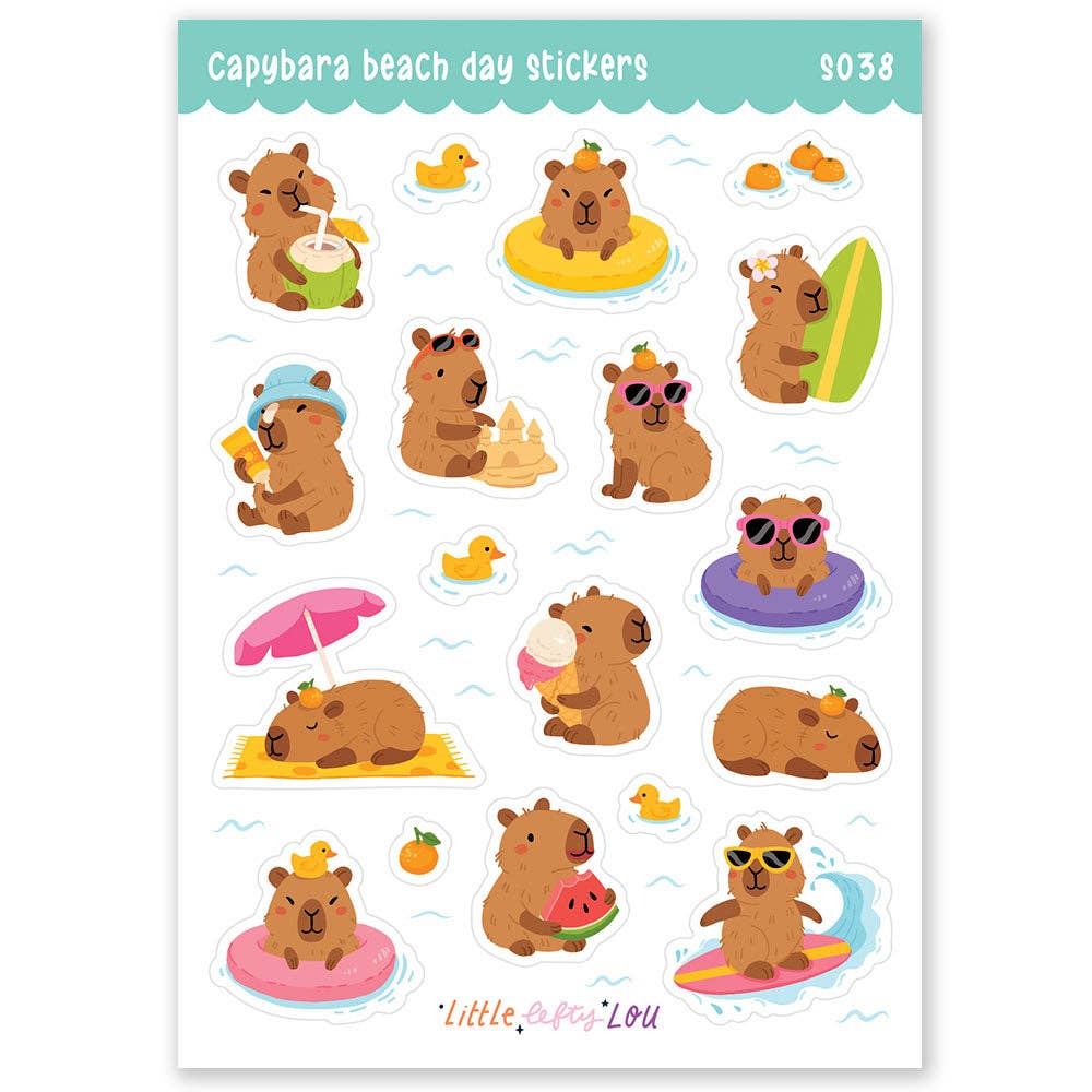 Capybara Beach Day Waterproof Stickers (S038)
