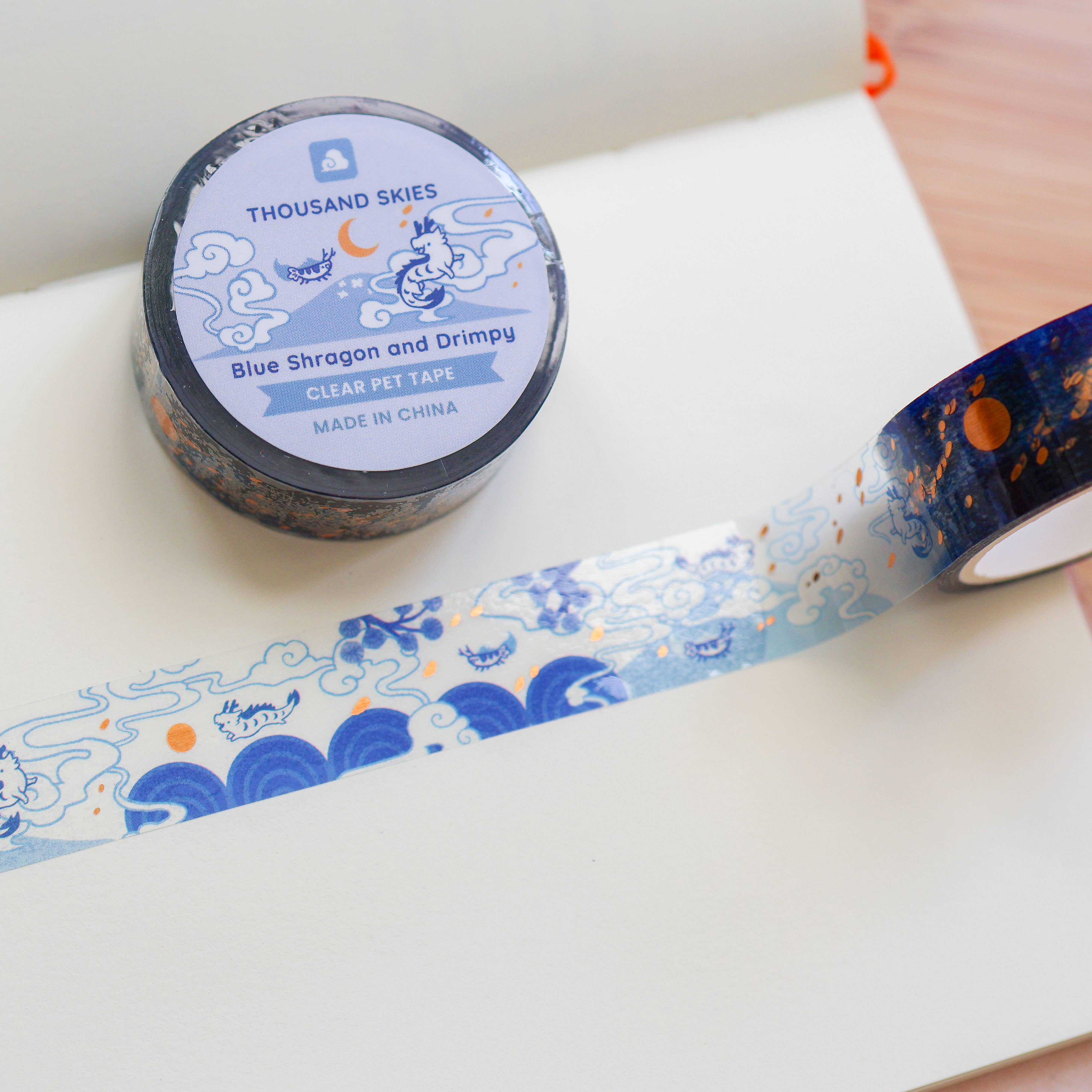Blue Shragon and Drimpy Foil Clear PET Tape by Thousand Skies | Papertail Fox
