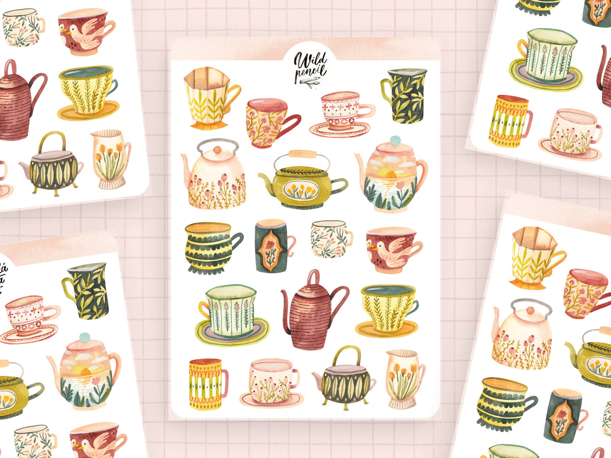 Romantic Cups Sticker Sheet by Wild Pencil Studio | Papertail Fox