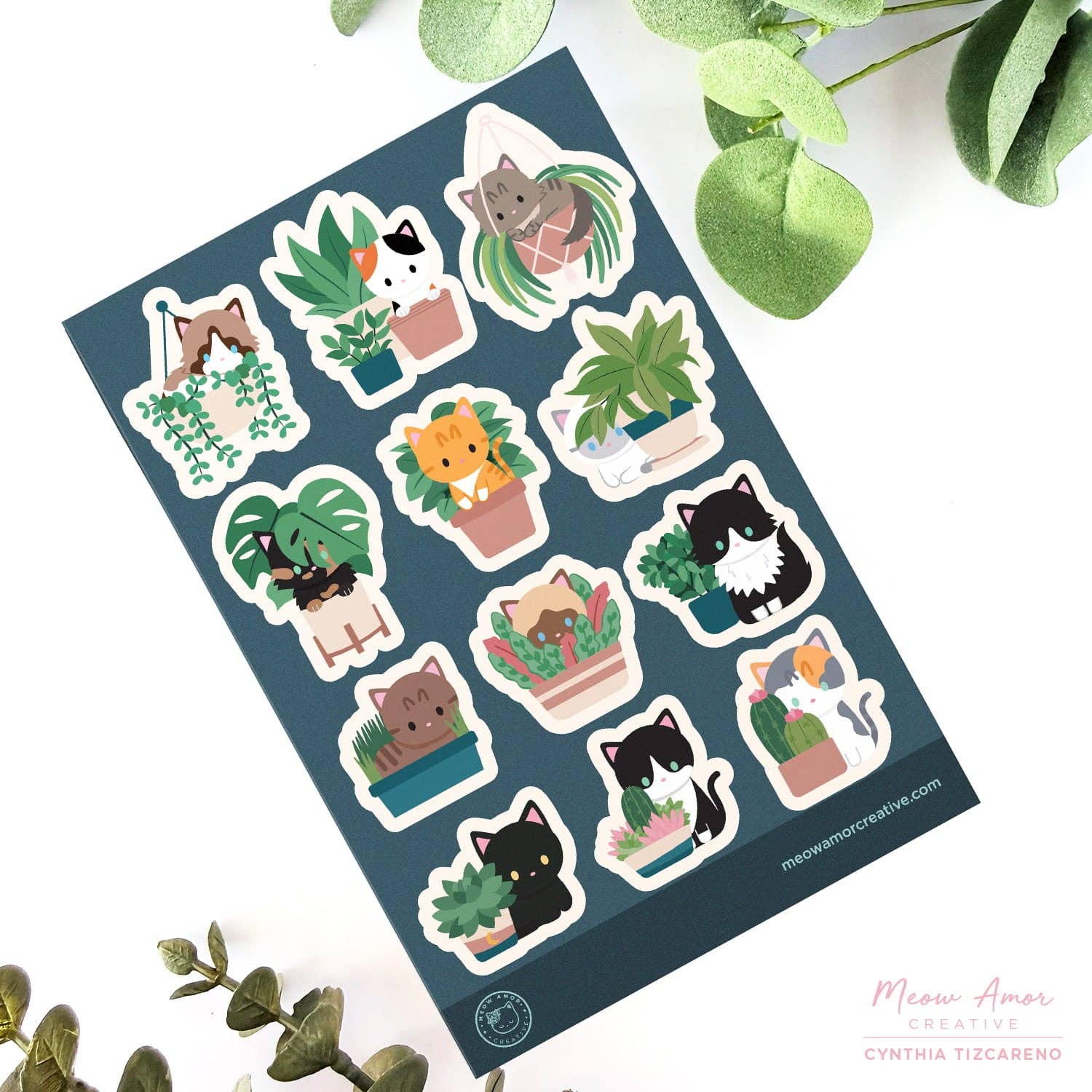 Plant Cats Vinyl Sticker Sheet by Meow Amor Creative | Papertail Fox
