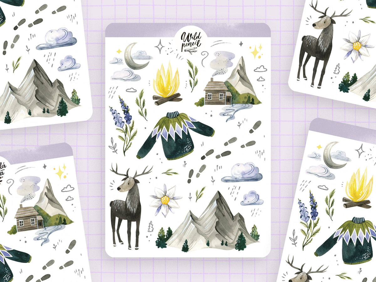 In the Mountains Sticker Sheet by Wild Pencil Studio | Papertail Fox