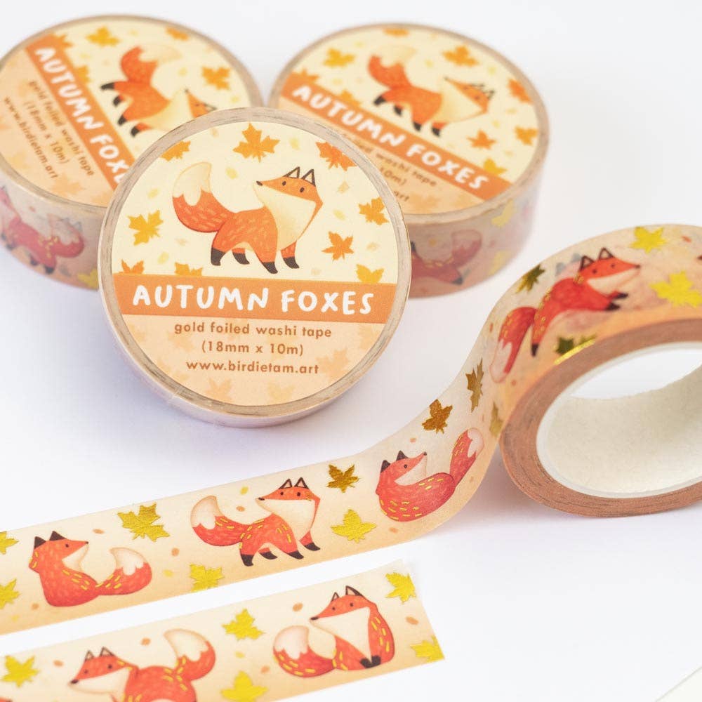 Frolicking Foxes Gold Foil Washi Tape by Birdie Tam | Papertail Fox
