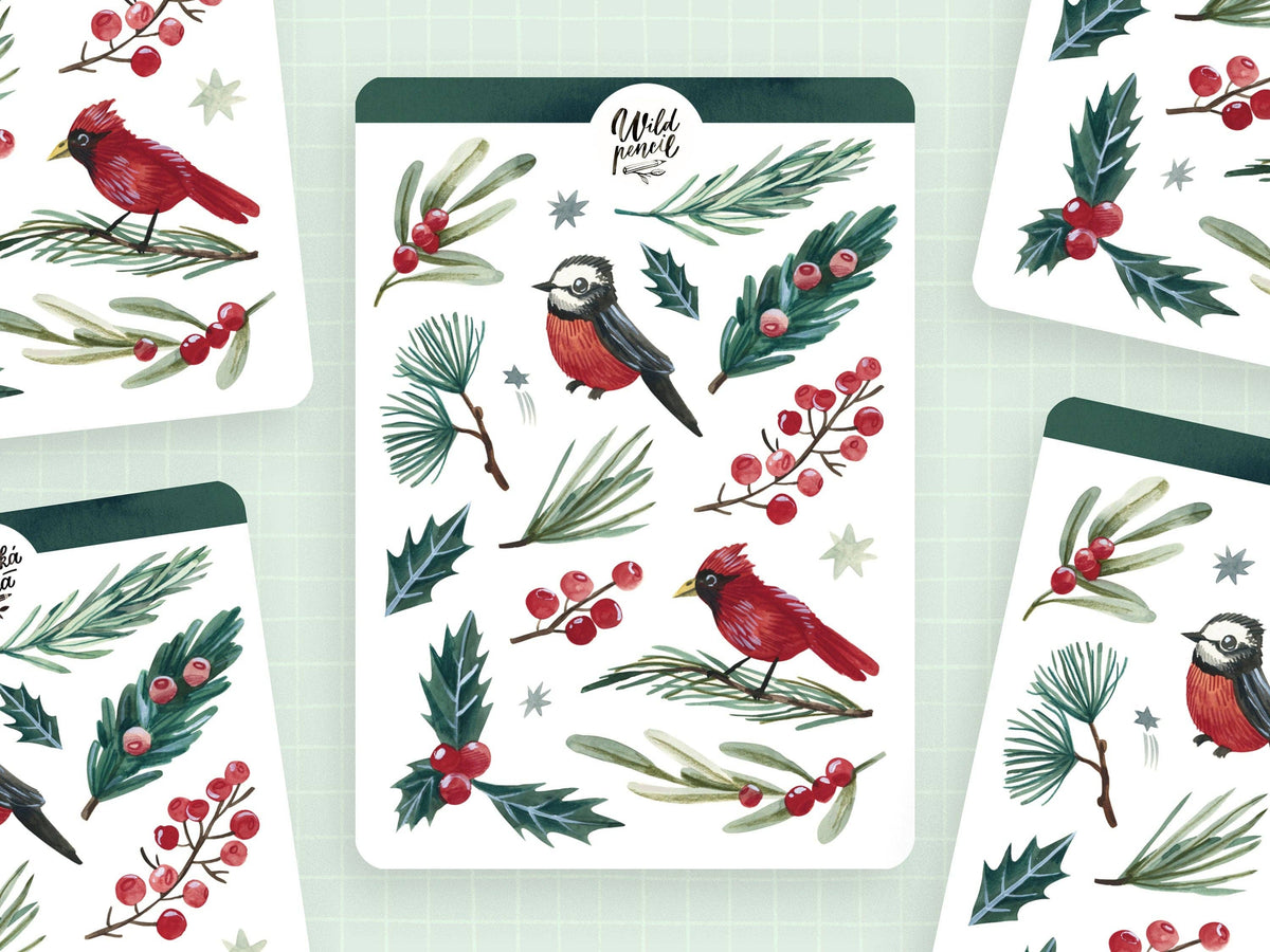 Christmas Flora Sticker Sheet by Wild Pencil Studio | Papertail Fox