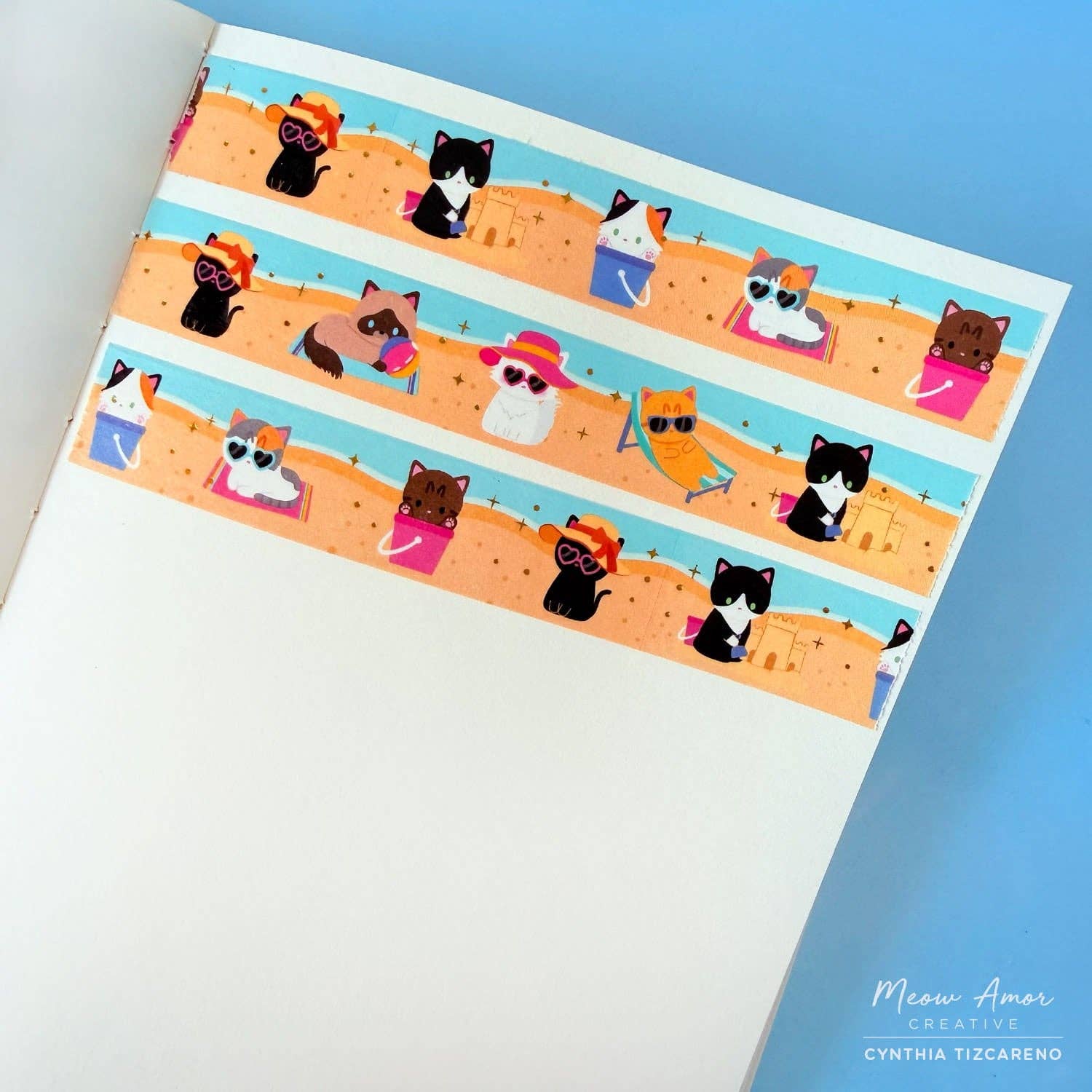 Beach Cats Gold Foil Washi Tape by Meow Amor Creative | Papertail Fox